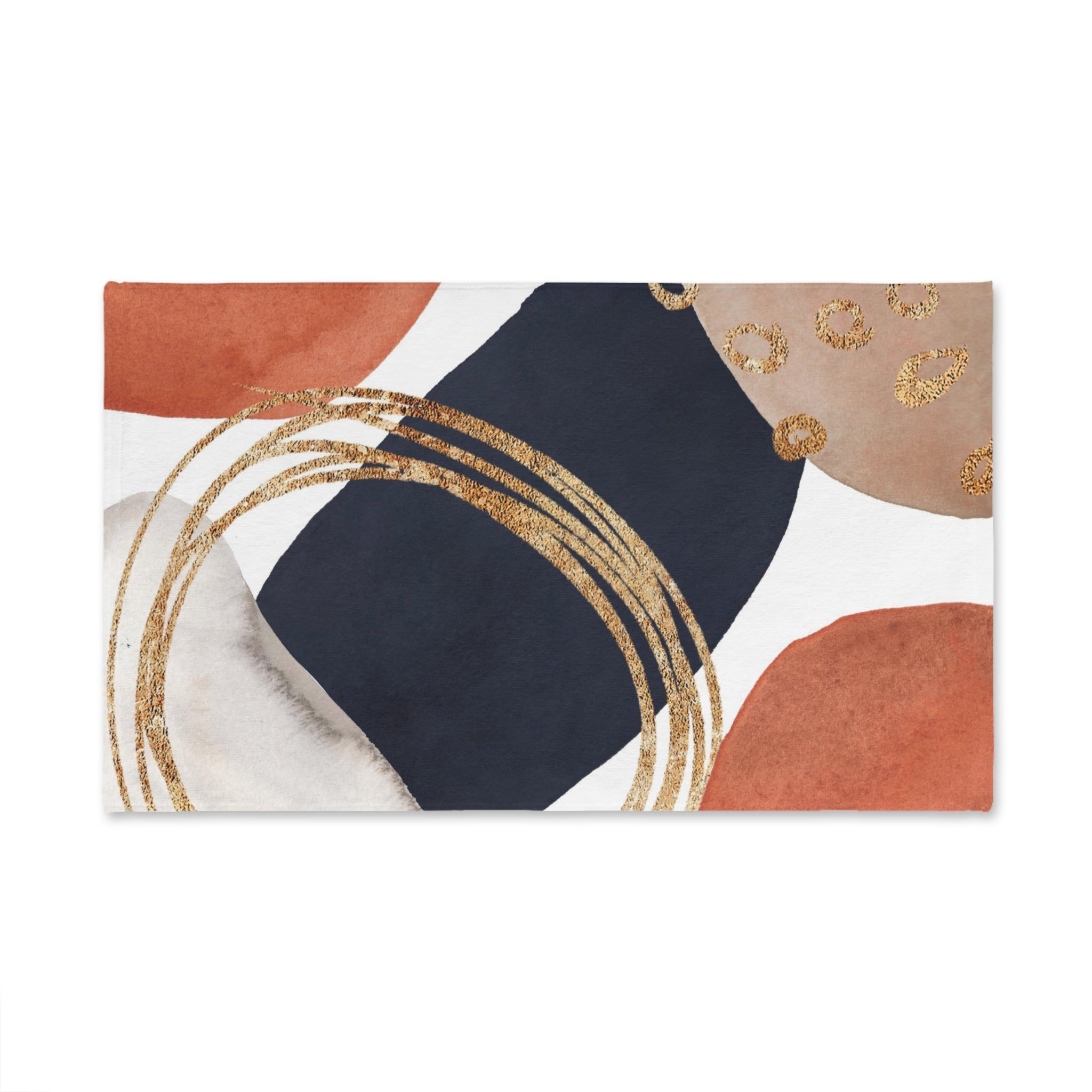 Abstract Kitchen, Bath Hand Towel | Navy Blue, Burnt Orange, Gold