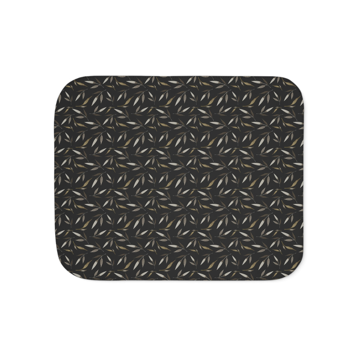 Black Beige Willow Leaf Sherpa Blanket | Moody Botanical Throw