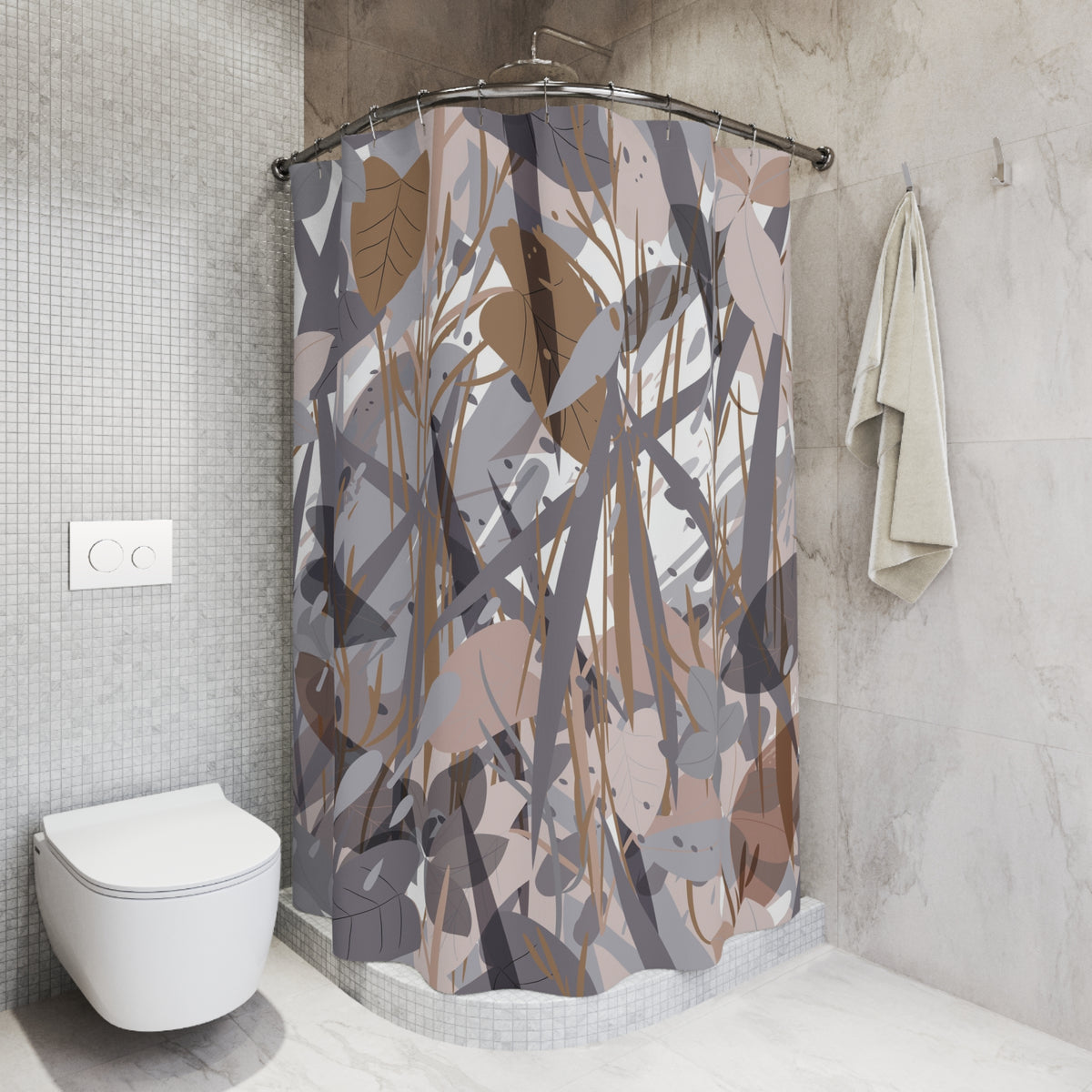 Grey Mauve Layered Leaf Shower Curtain, Bath Curtain 71x74