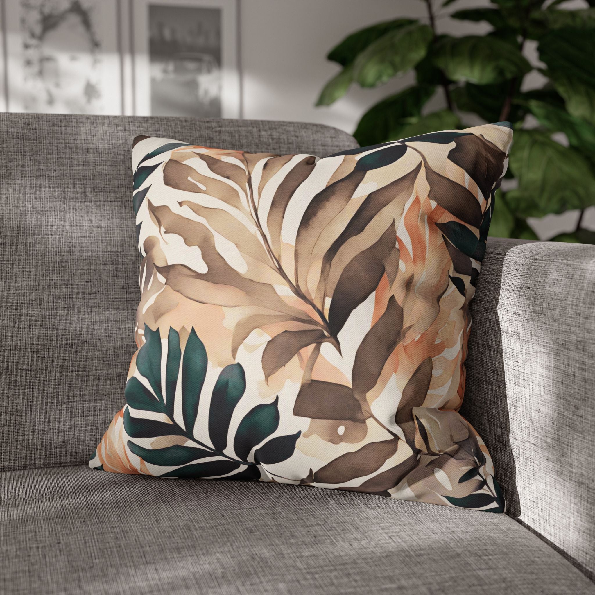 Abstract Pillow Cover | Jungle Beige Green Leaves Pillowcase