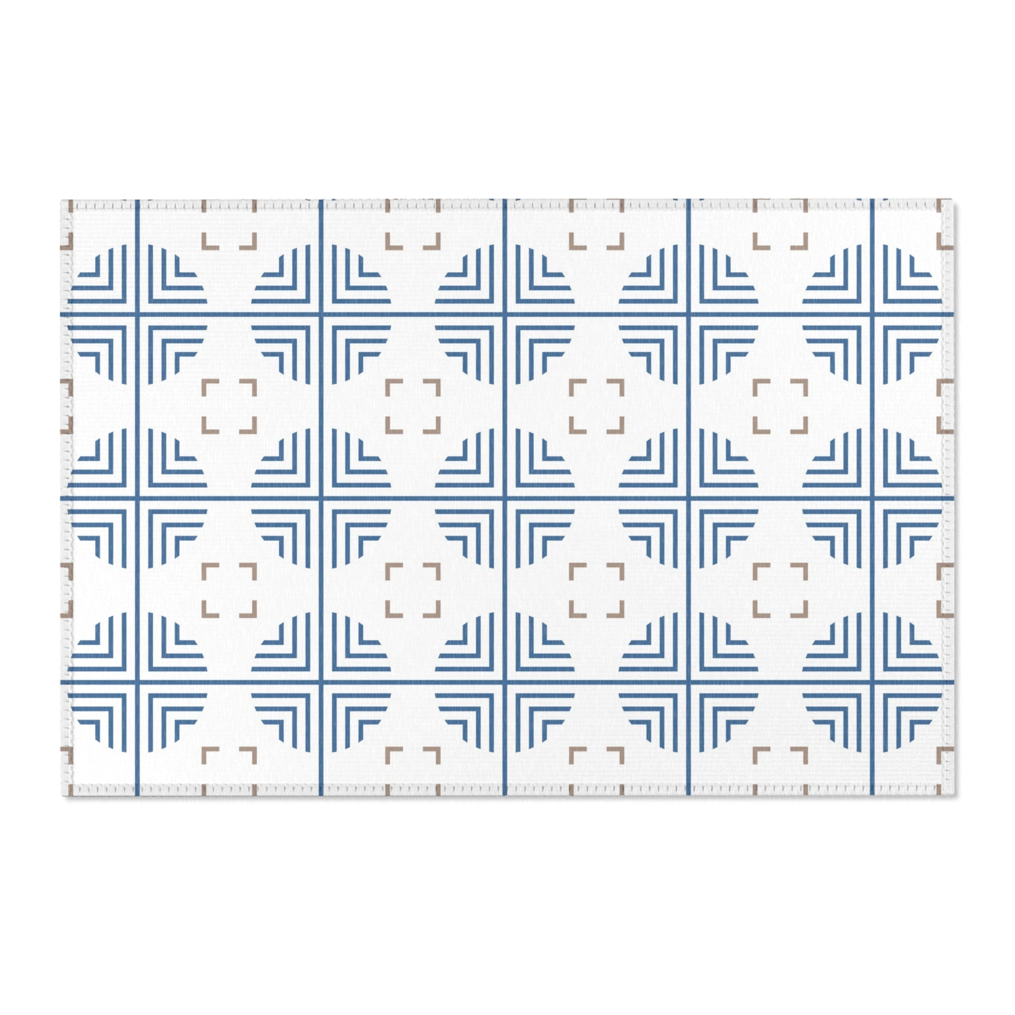 Retro Moroccan Area Rug | Art Deco Blue, White, Beige