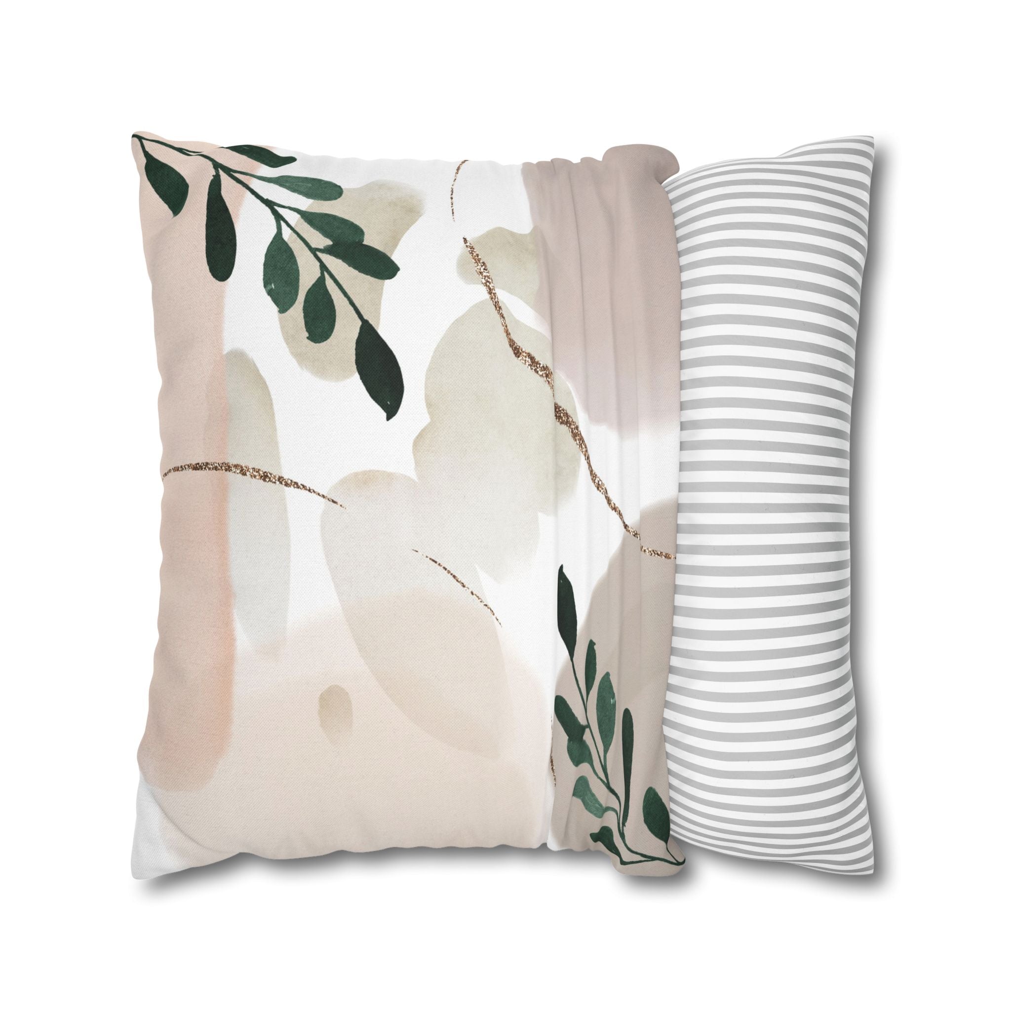 Abstract Throw Pillow Cover, Blush, Green Modern Organic Decor Cushion