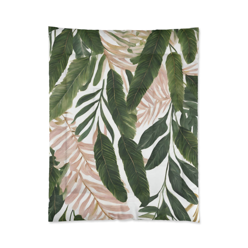 Floral Comforter | Forest Green, Blush Pink, Banana Leaves Jungle