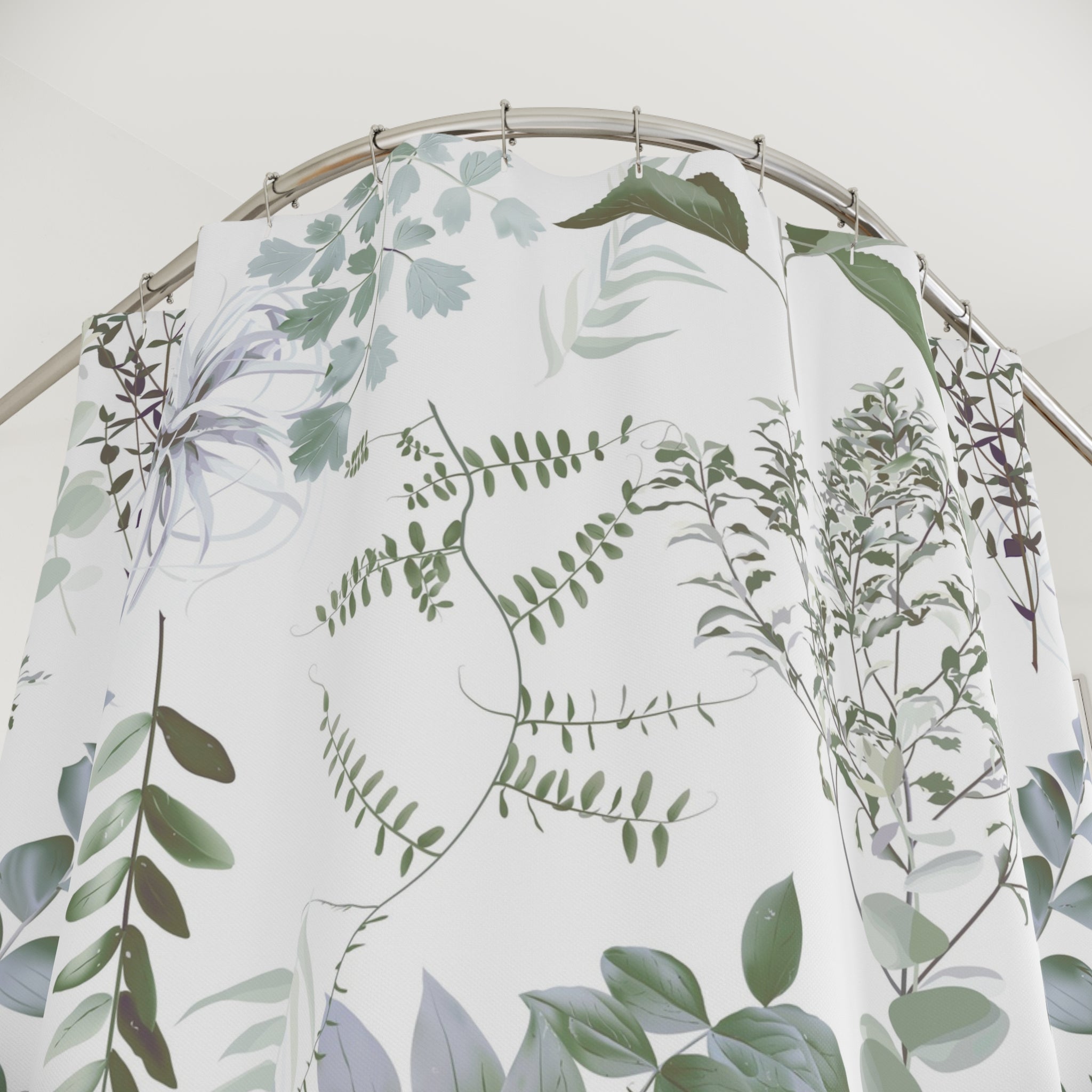 Sage Green Fern Shower Curtain | Minimalist Eucalyptus Botanical Bathroom Decor
