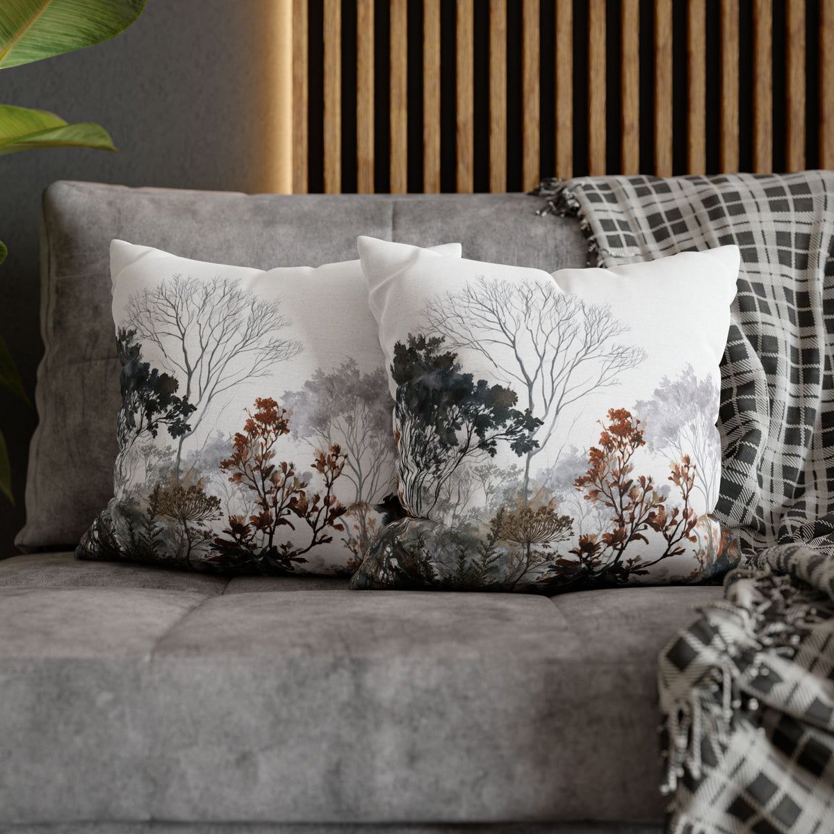 Minimal Tree Pillow Cover | Grey Rust Watercolor Forest Pillowcase
