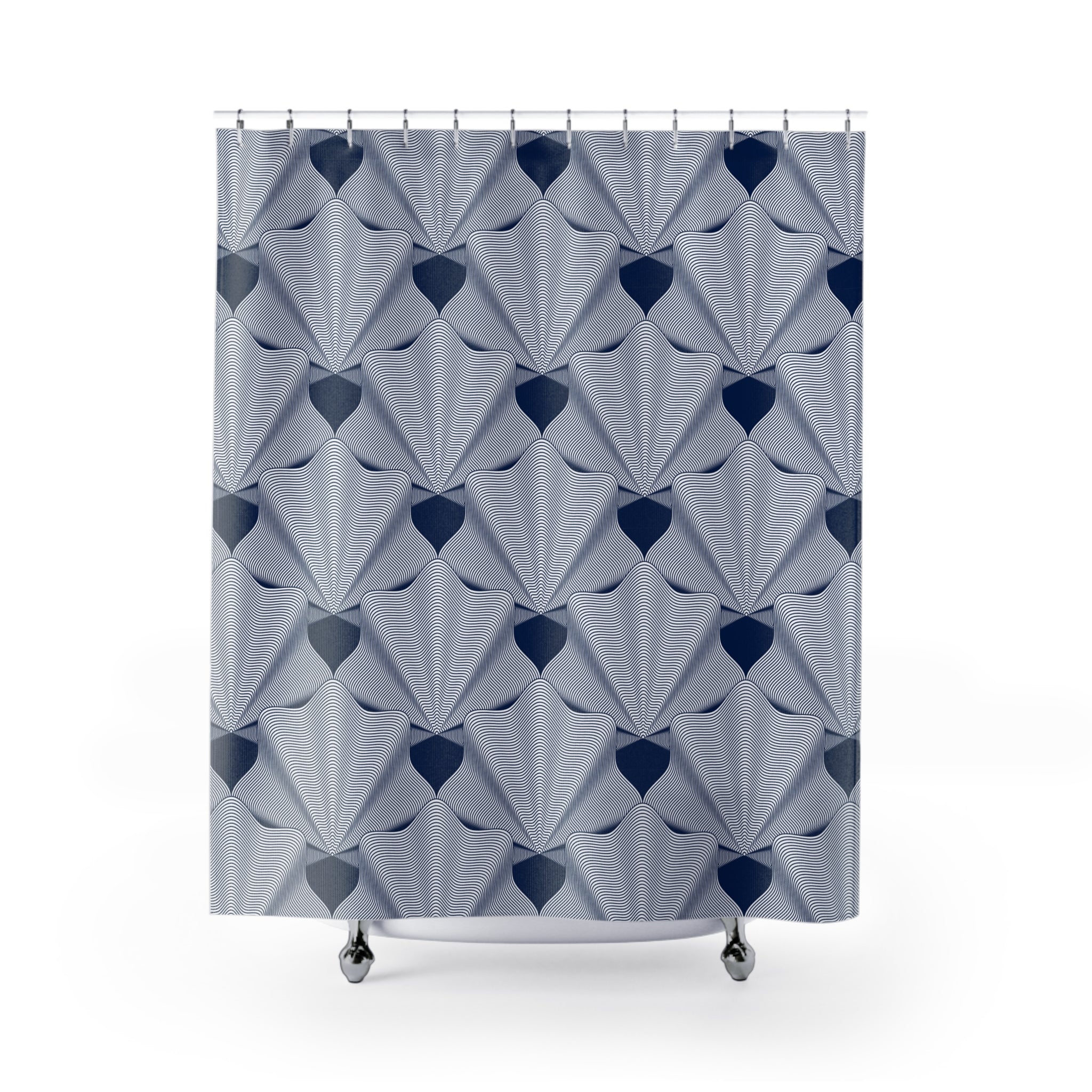 Boho Shell Shower Curtain | Art Deco Pattern, Blue white