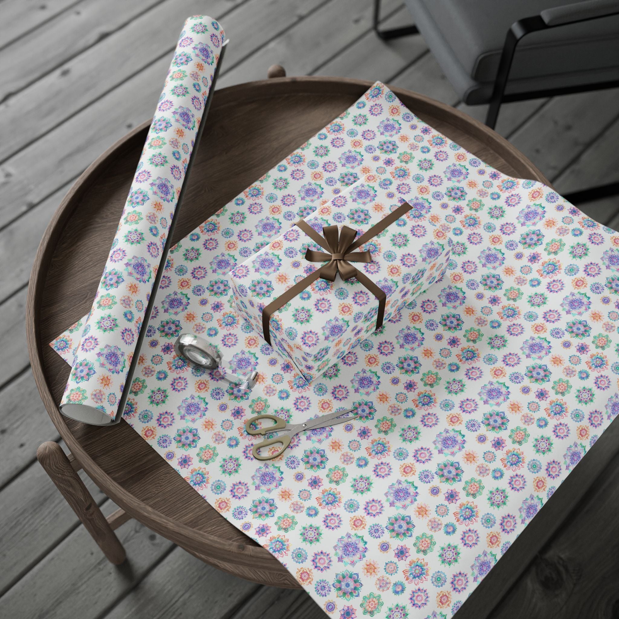 Mandala Wrapping Paper | White Colorful Gift Wrap for the Holidays, Birthdays