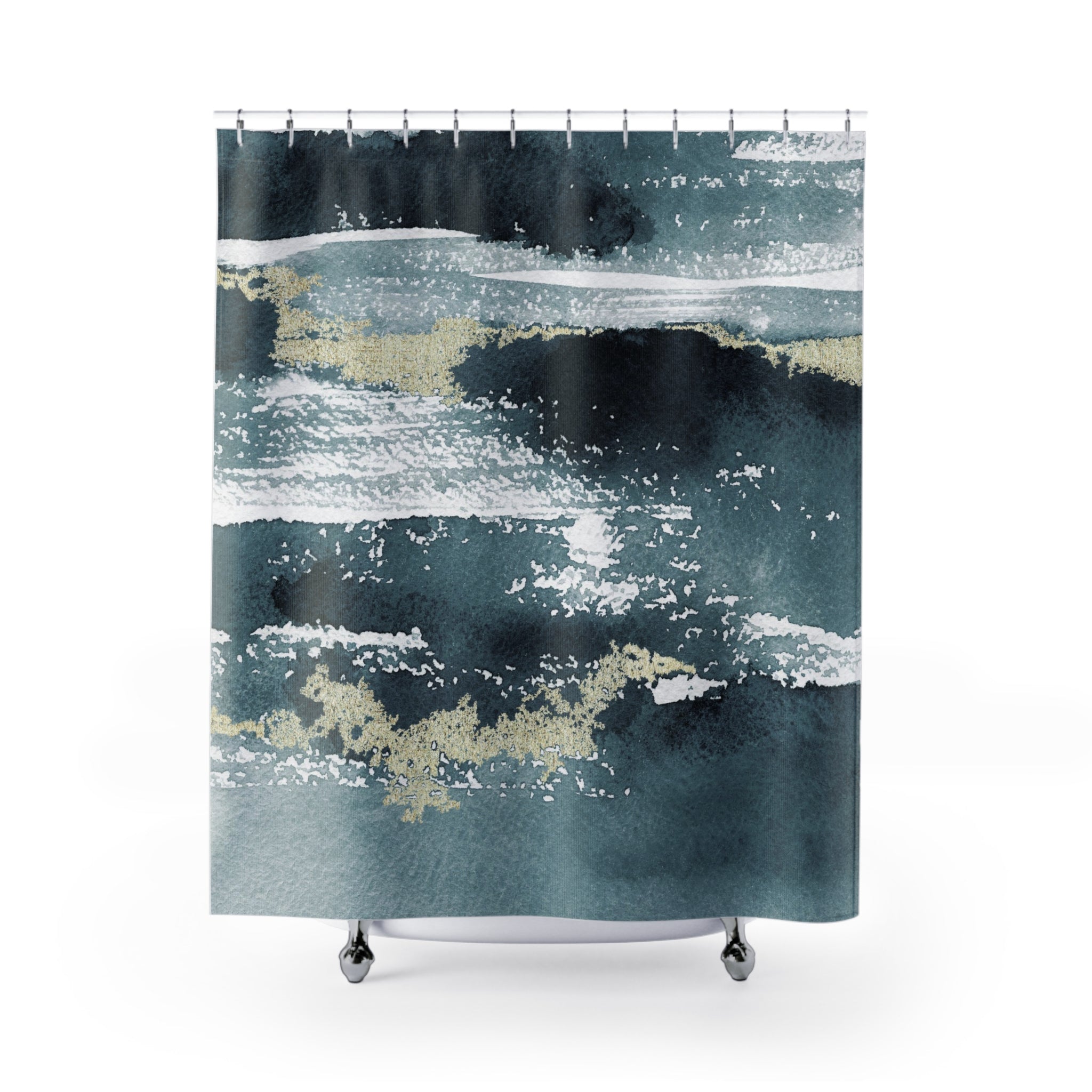 Abstract Shower Curtain | Navy Blue, Beige Rustic