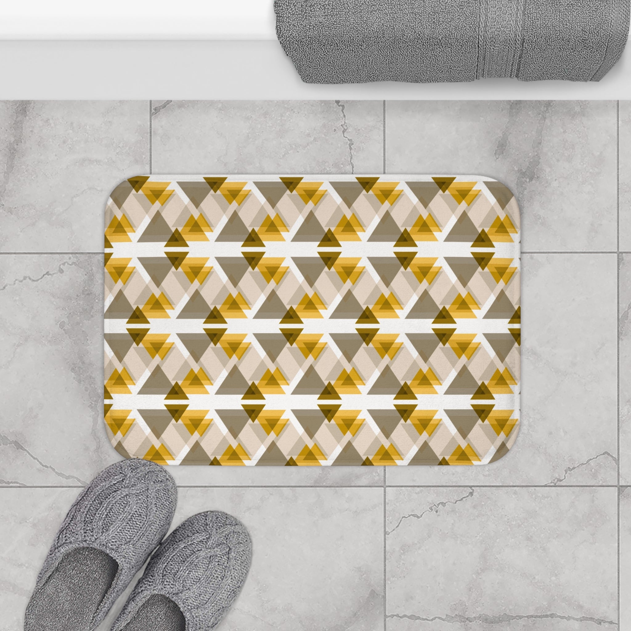 Geometric Bath Mat | Yellow Grey Kitchen Mat