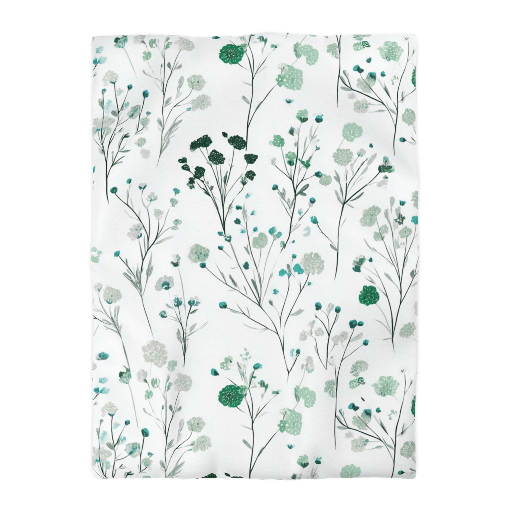 Floral Modern Duvet, Pillow Cover | White Green Bedroom Decor