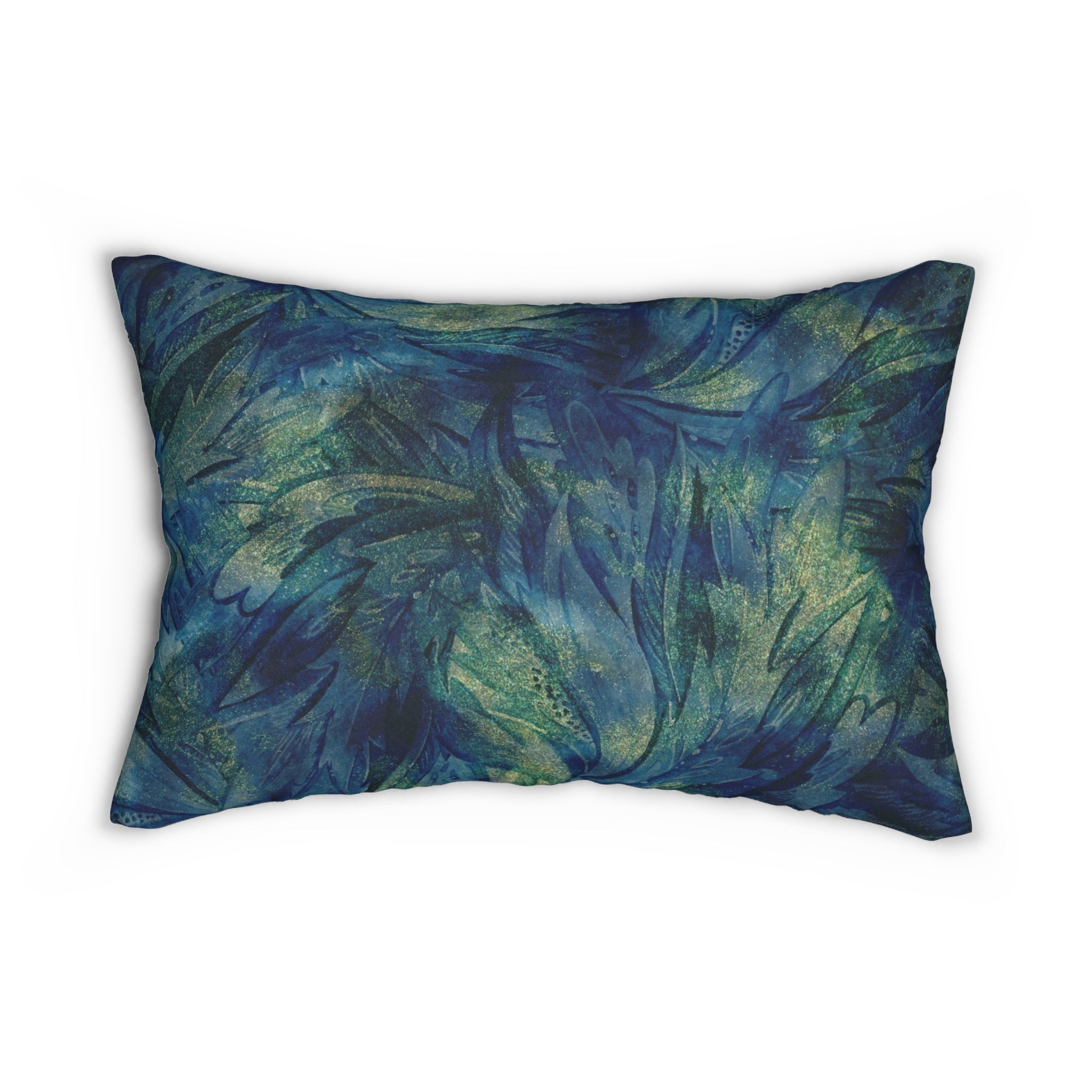 Boho Abstract Lumbar Pillow | Peacock Navy Blue, Green