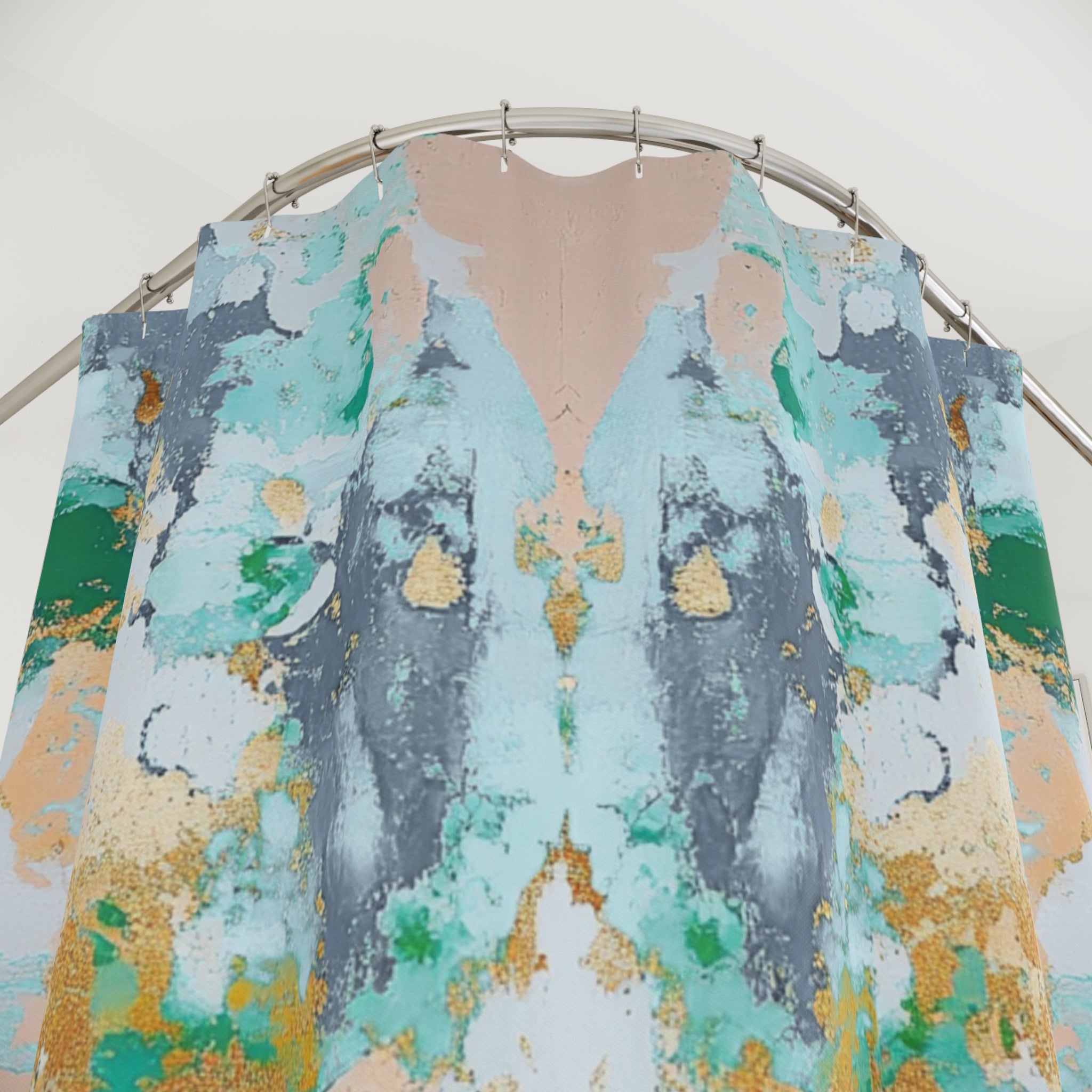 Abstract Shower Curtain | Aesthetic Mirrored Art, Blue Blush Green