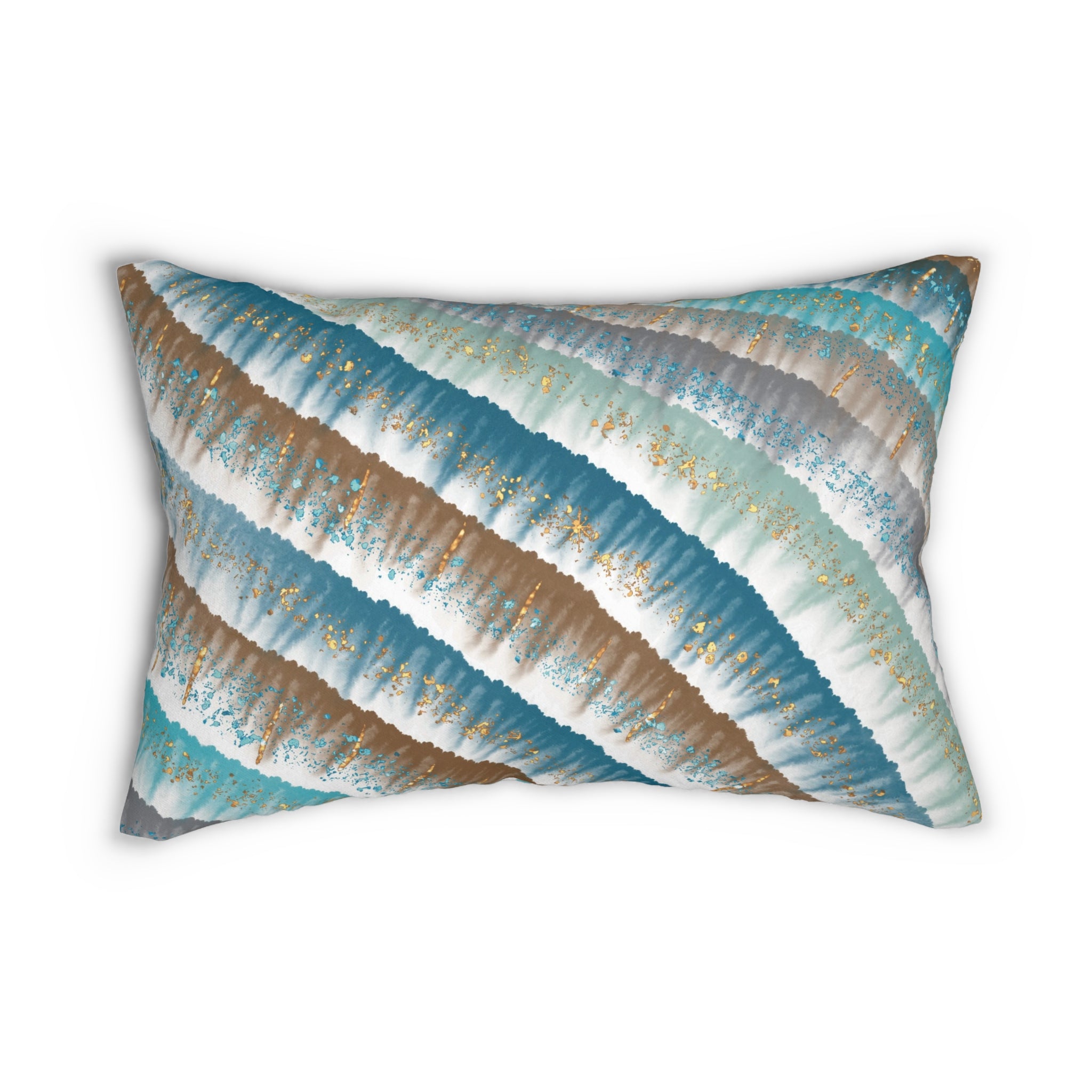 Teal Blue Lumbar Pillow | Brown White, Mint Green