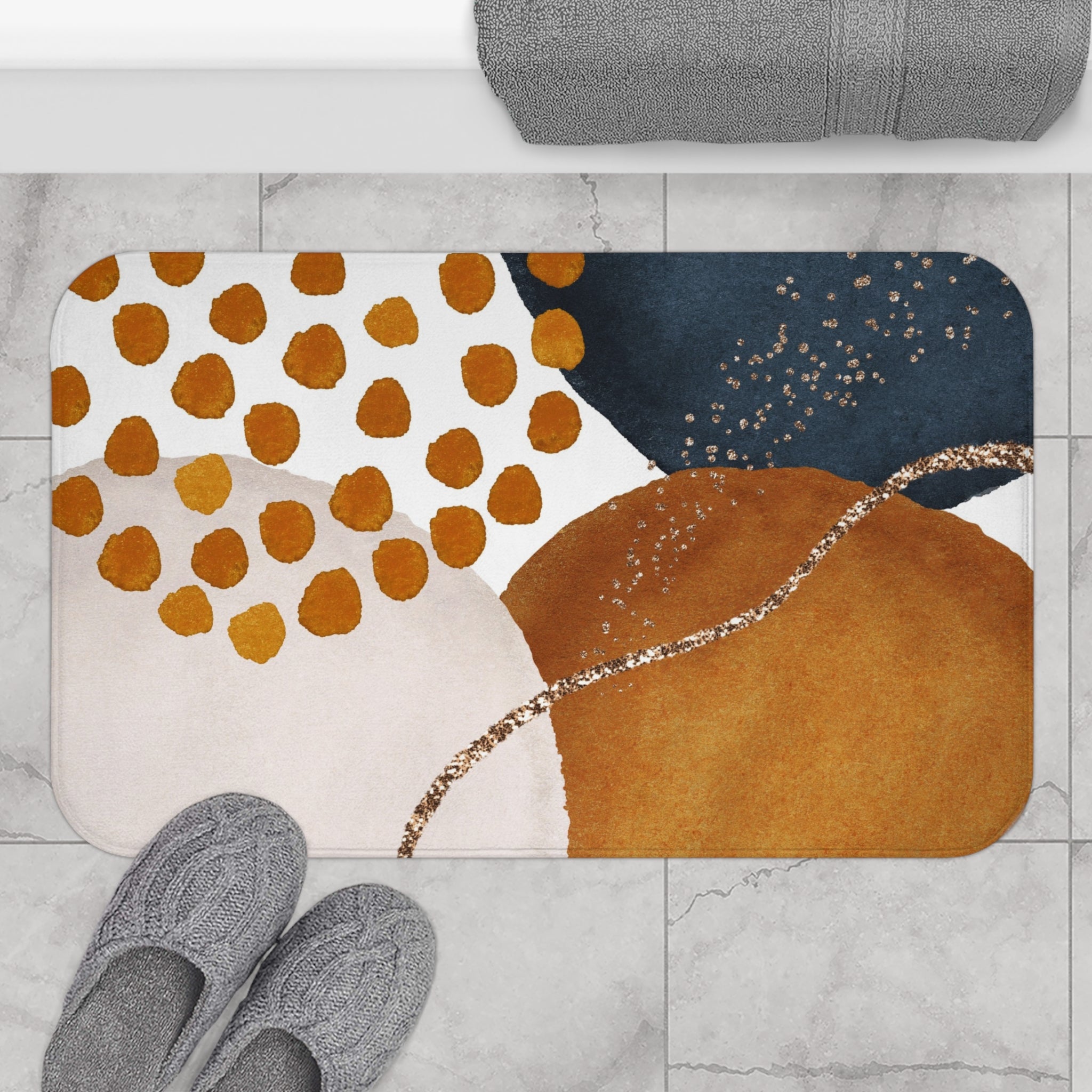 Abstract Bath, Kitchen Mat | Burnt Orange, Navy Beige