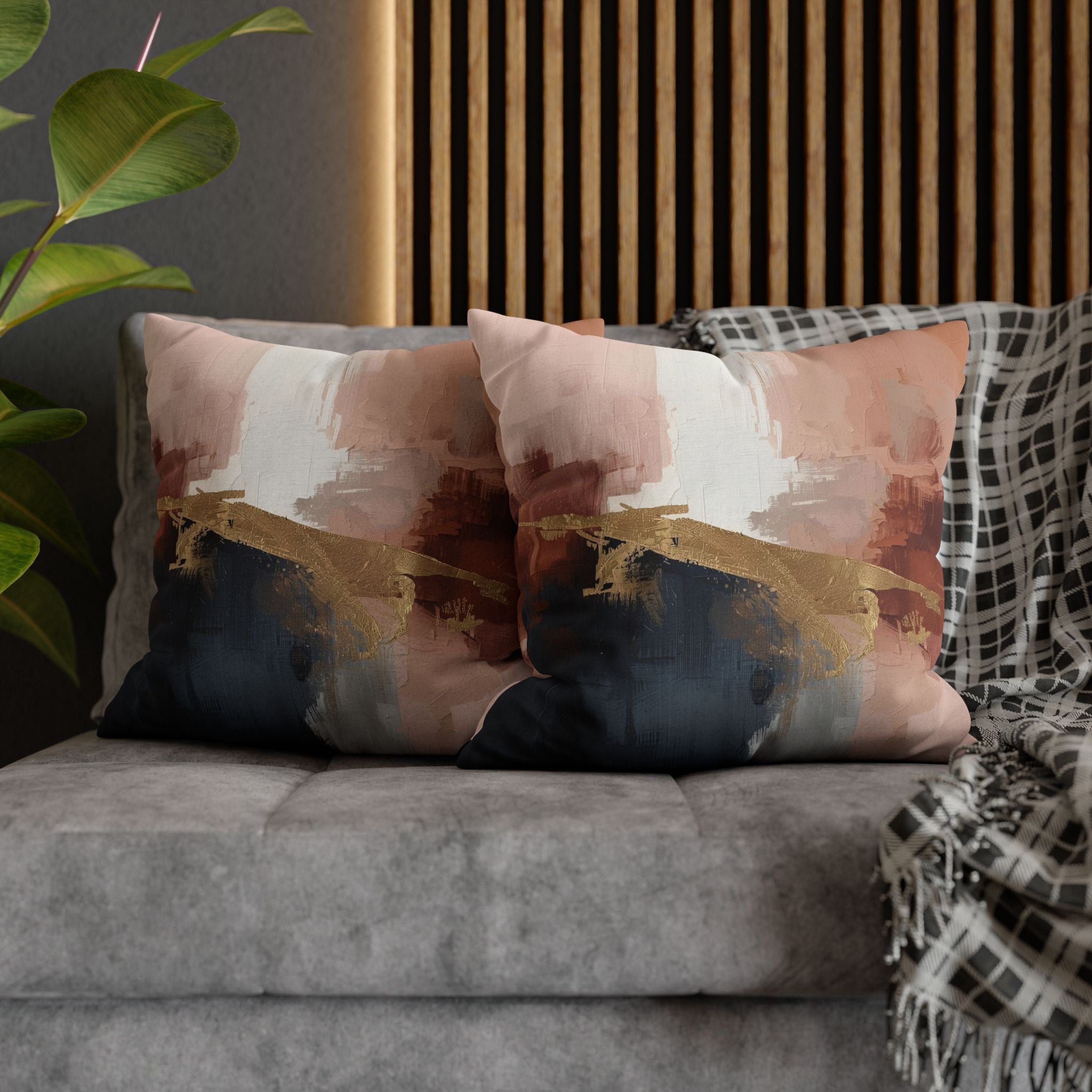 Abstract Pillow Cover | Earthy Neutral Blue Pink Rust