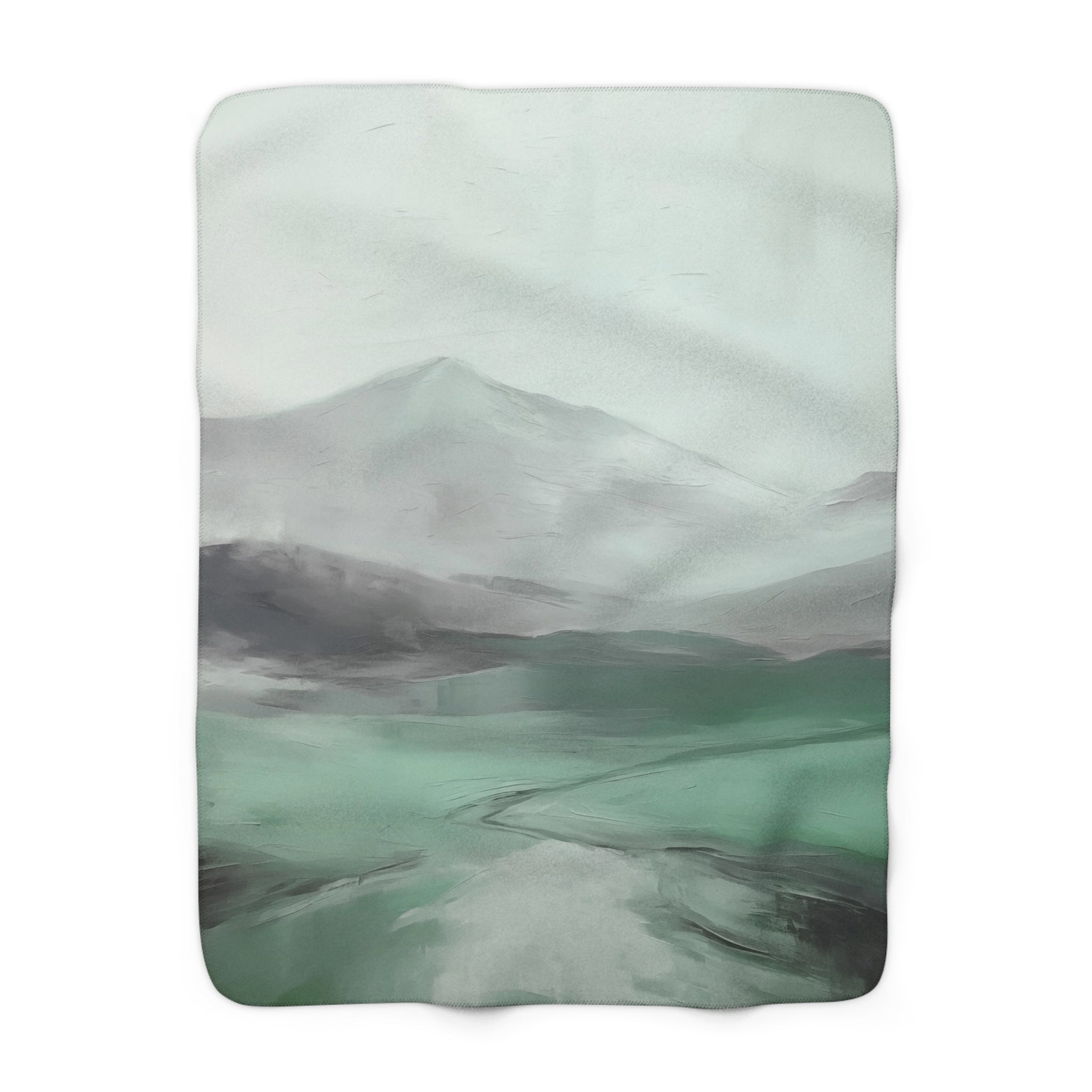 Abstract Landscape Throw Blanket | Green Grey Ombre Watercolor