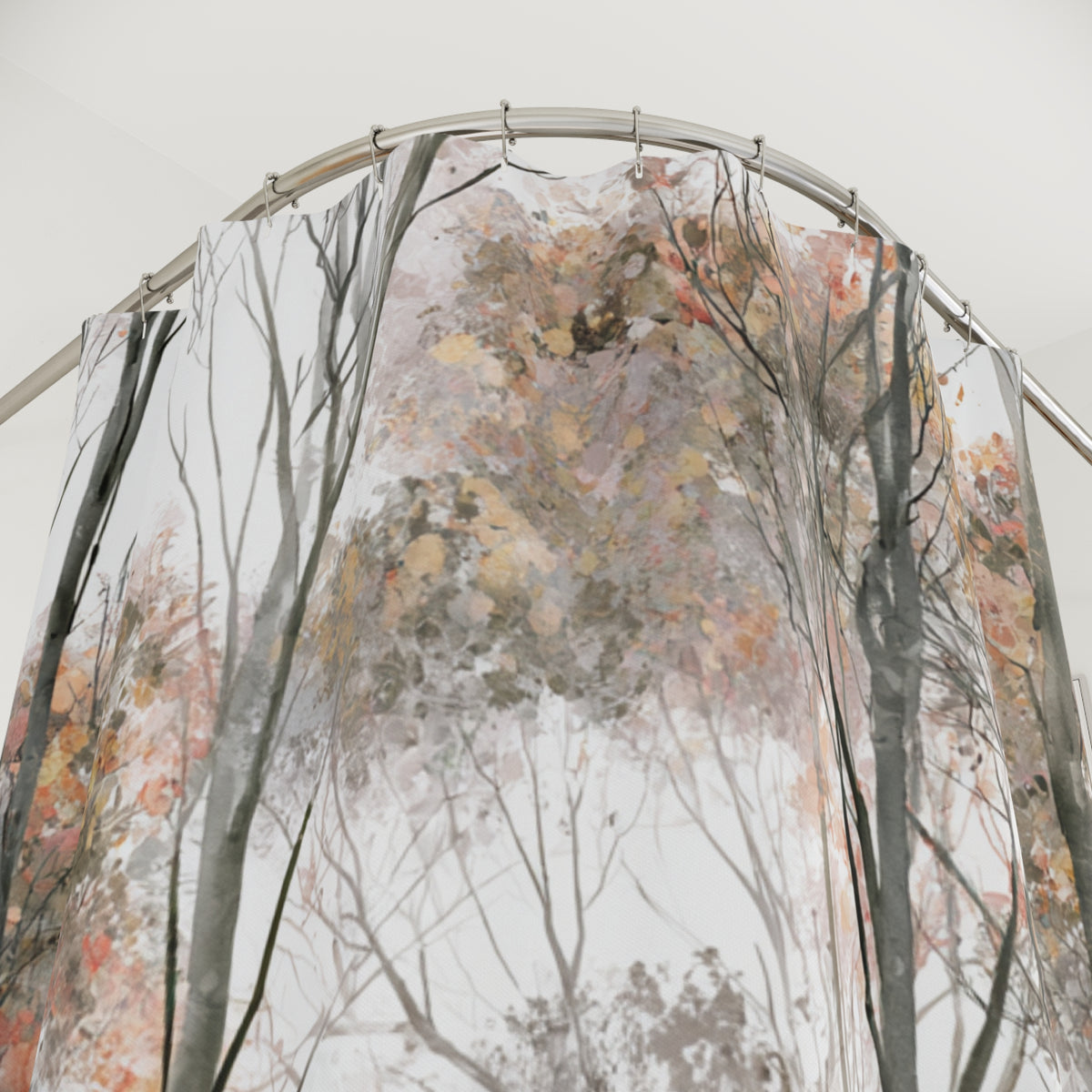 Rust Autumn Birch Forest Shower Curtain, Bath Curtain 71x74