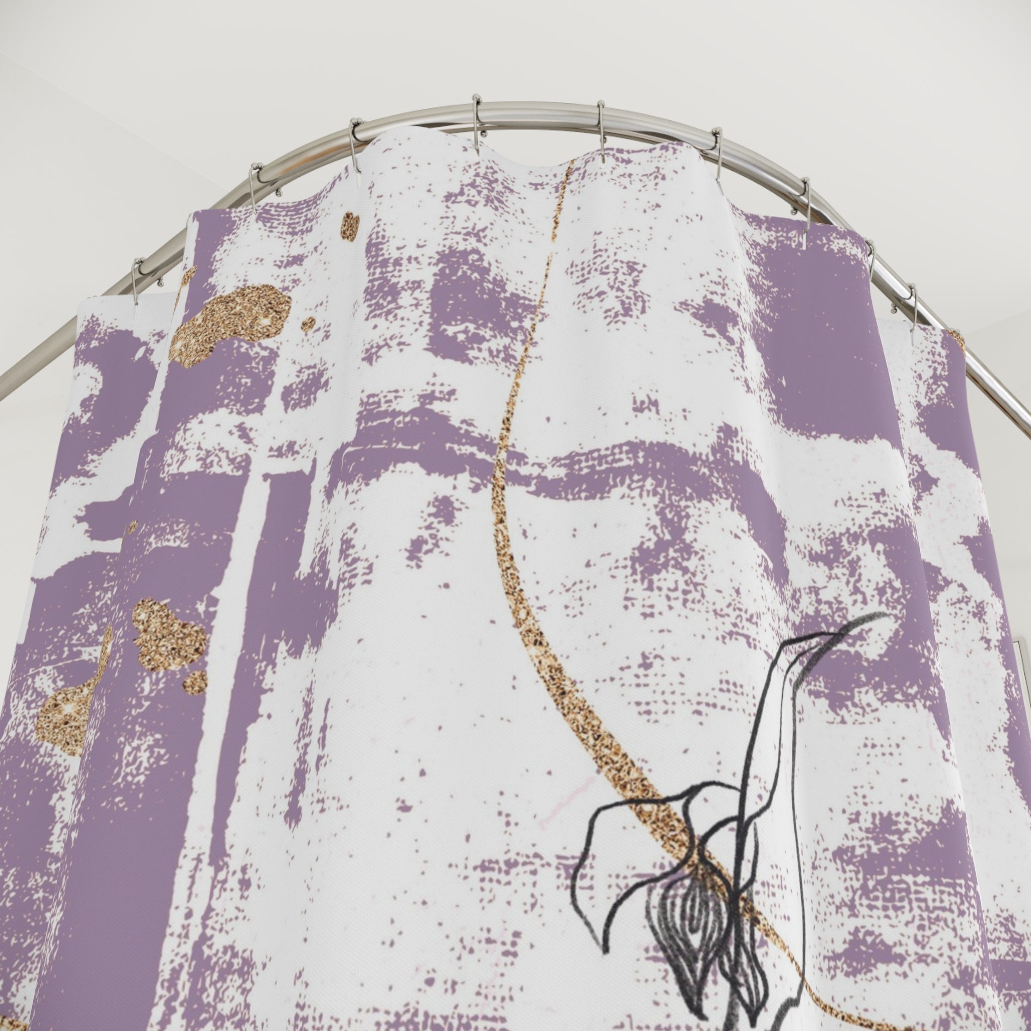 Purple White Shower Curtain | Lavender, Black Floral Art