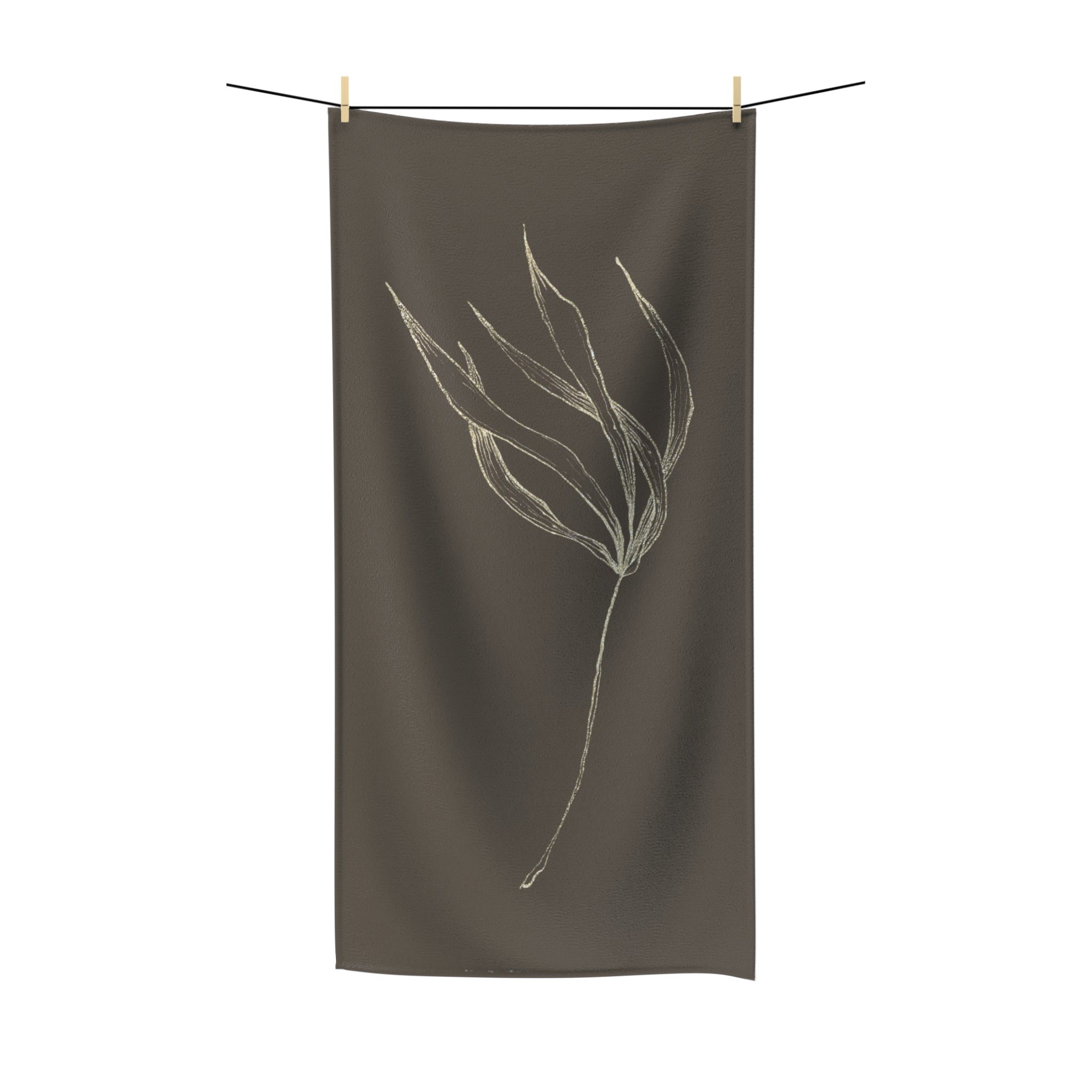 Floral Boho Bath Beach Towel | Dark Brown Beige Gold Leaf