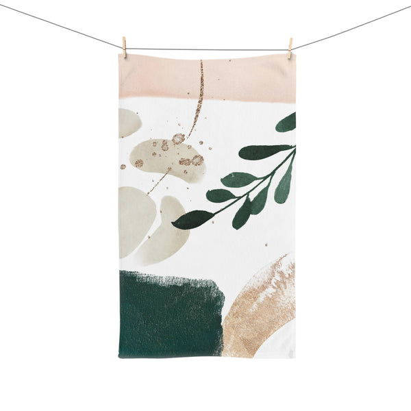 Abstract Kitchen, Bath Hand Towel | Green White Blush Pink
