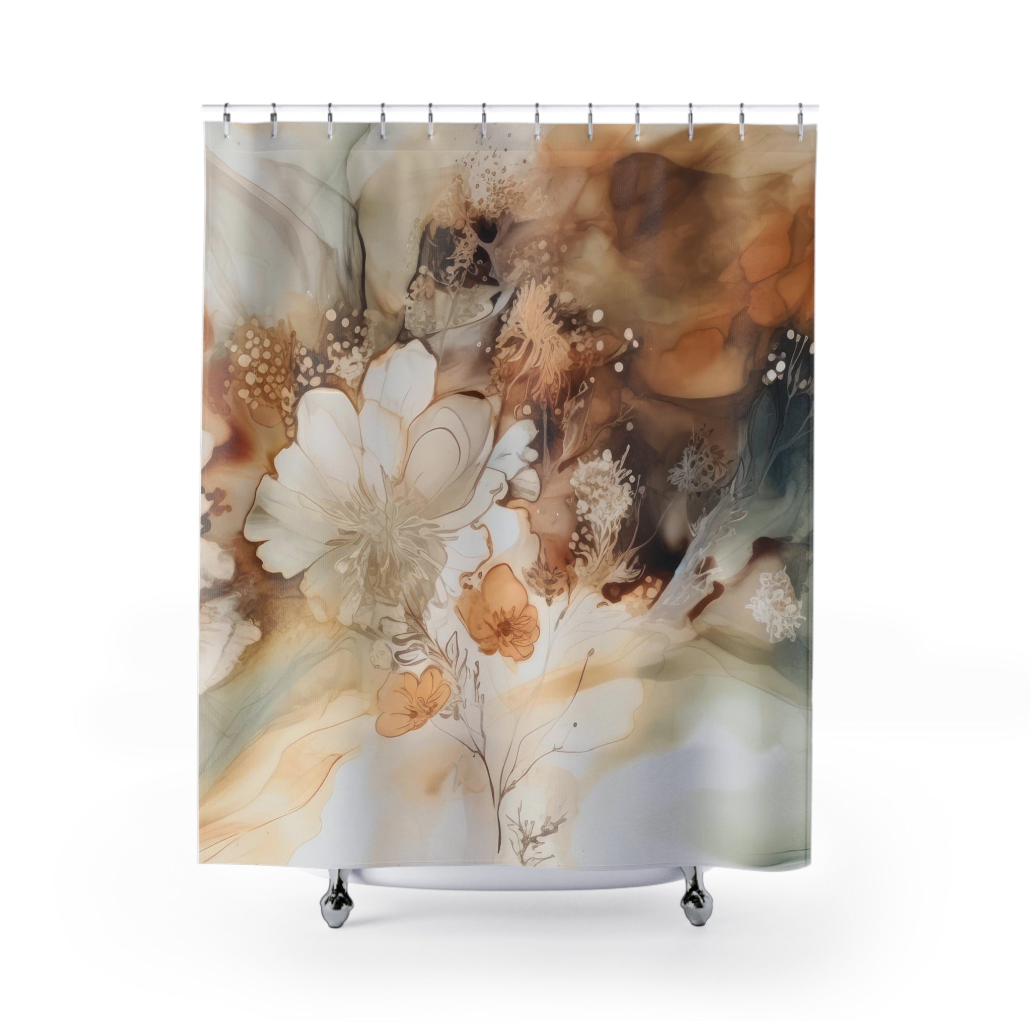 Abstract Shower Curtain | Neutral Rust Ombre Liquid Alcohol Ink