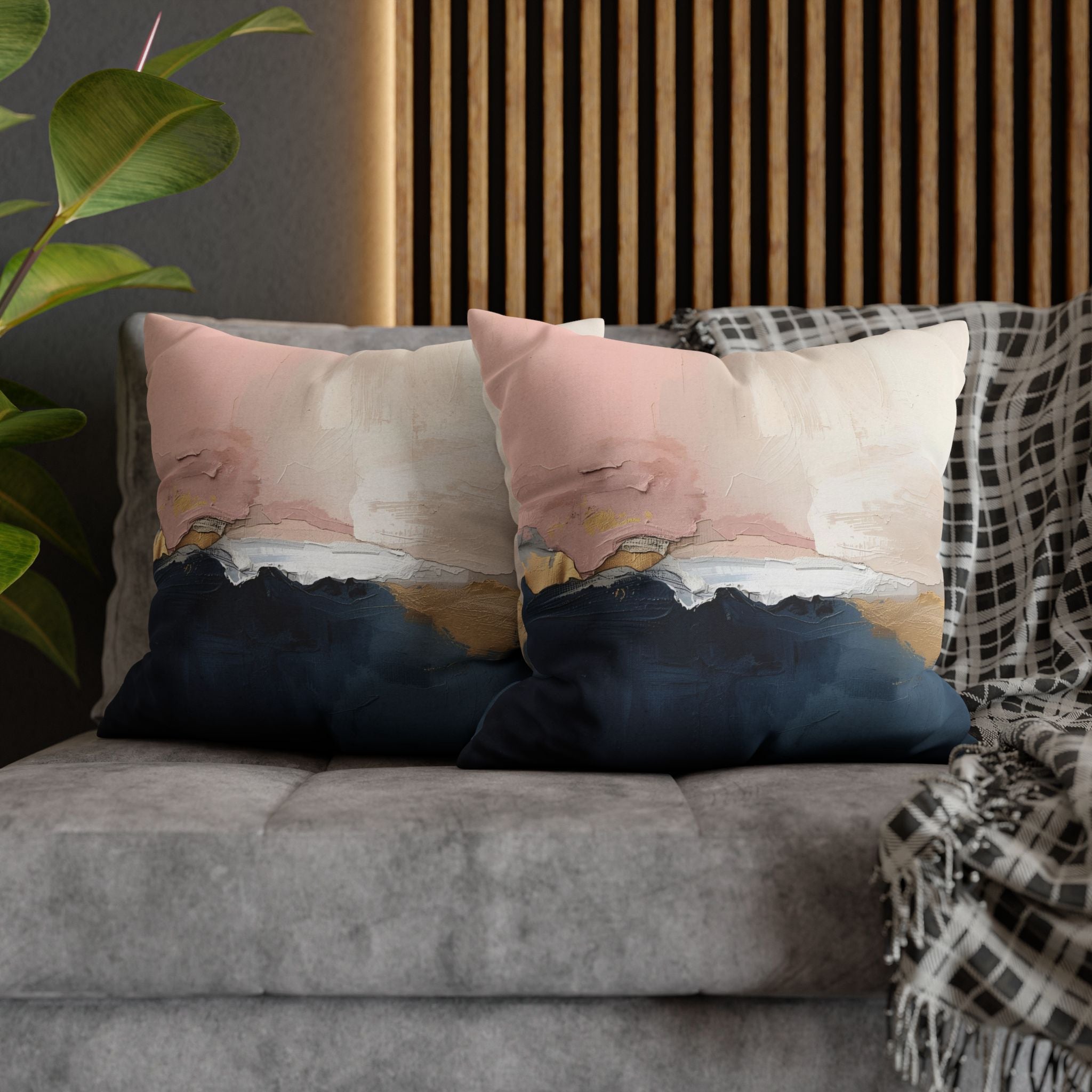 Abstract Pillow Cover | Navy Blue, Blush Pink Ombre