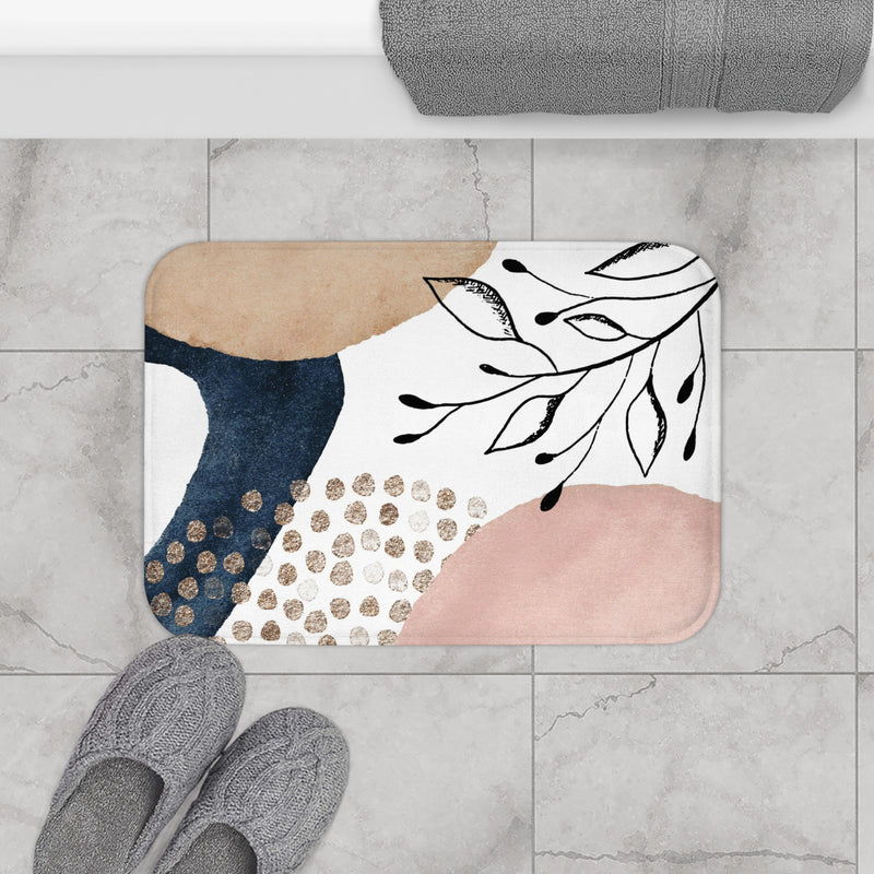 Abstract Bath Mat, Kitchen Mat | Blush Pink, White, Black Beige, Navy Blue Mat