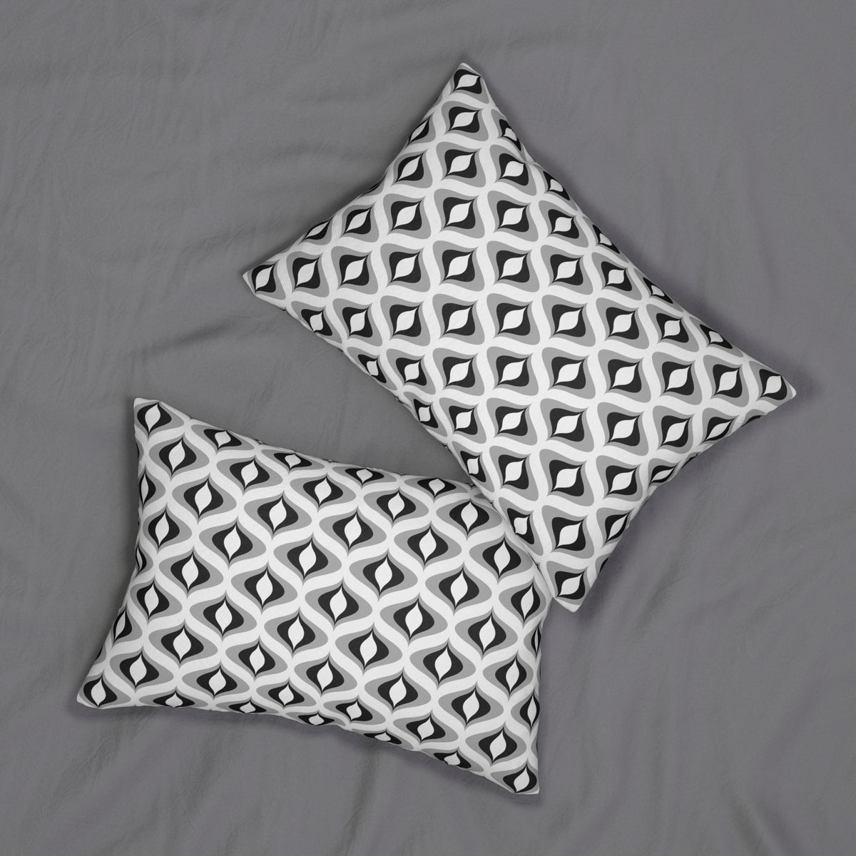 Black Grey Retro Ogee Lumbar Pillow 14x20, Mid-Century Accent Pillow