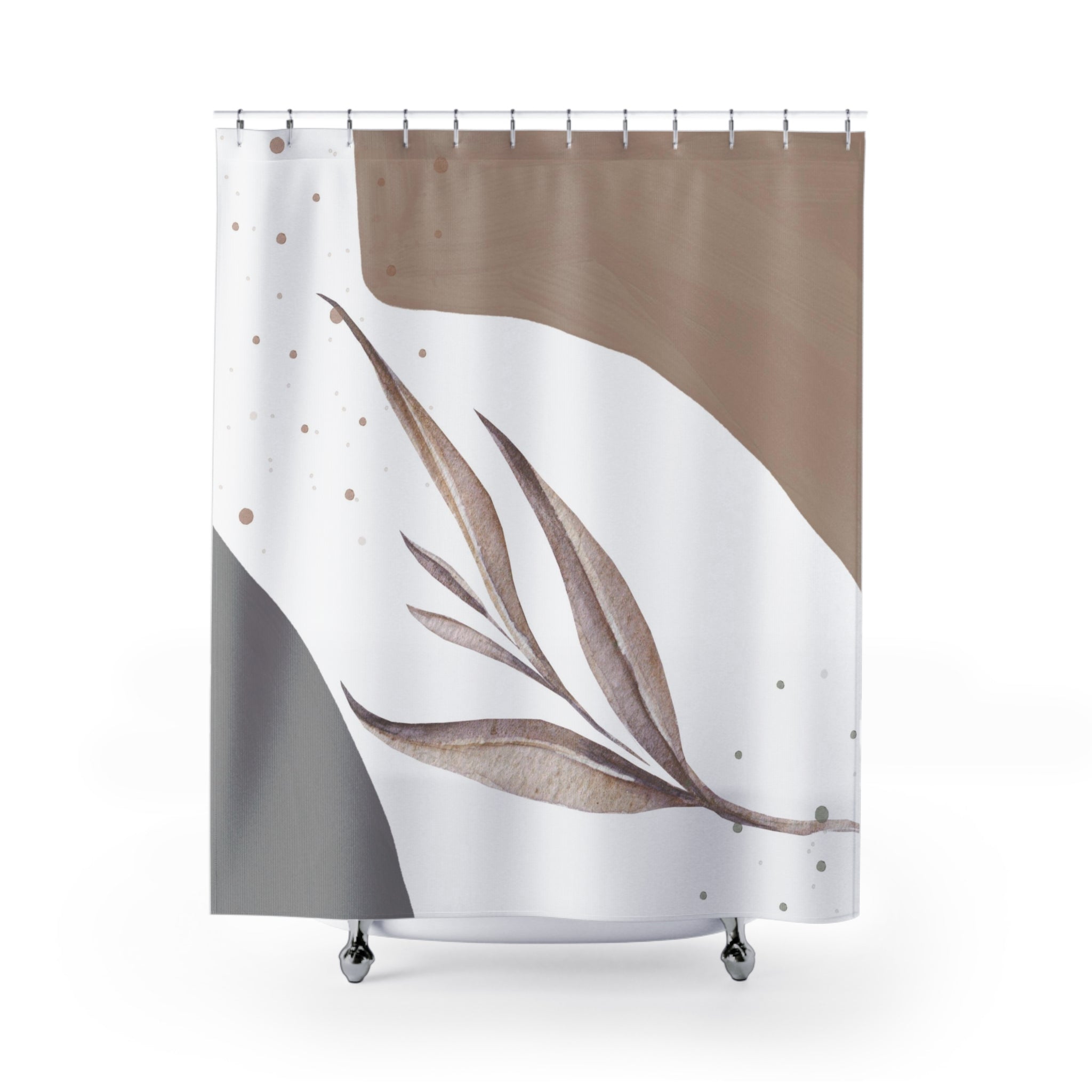 Boho Shower Curtain | Modern Organic, Beige White, Neutral Bathroom Decor