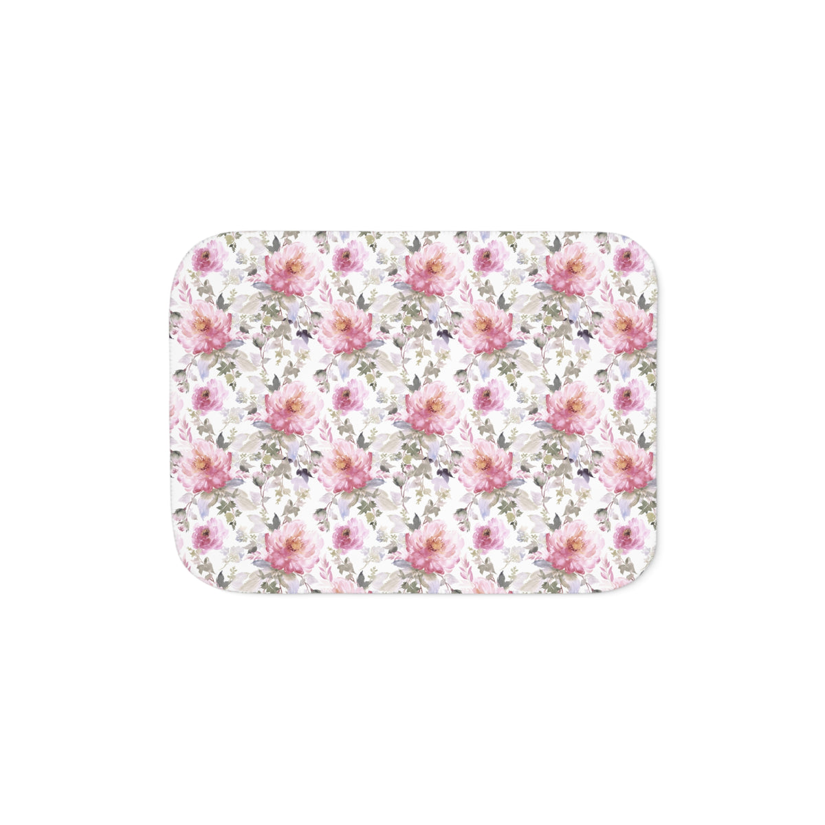 Pink Watercolor Peony Sherpa Blanket | Blush Sage Floral Throw