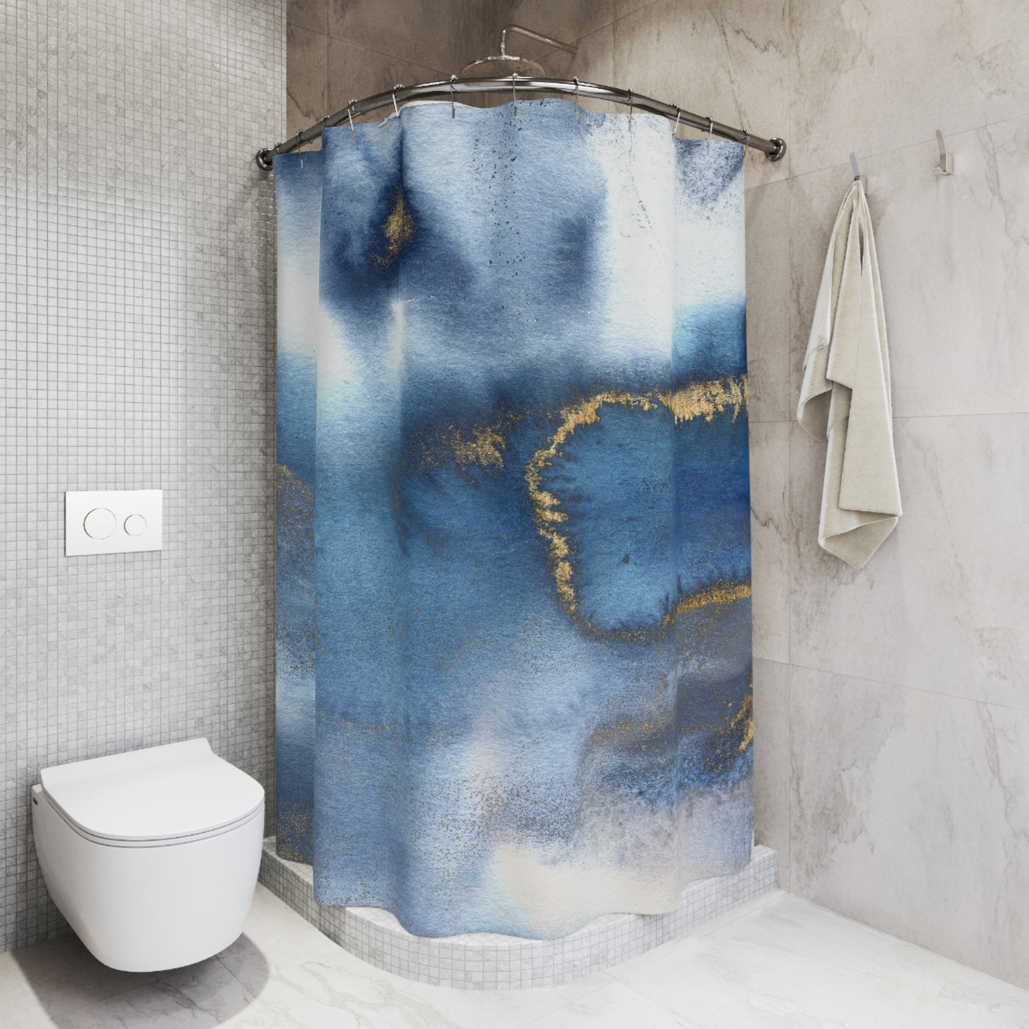 Abstract Boho Shower Curtain | Indigo Blue Ombre
