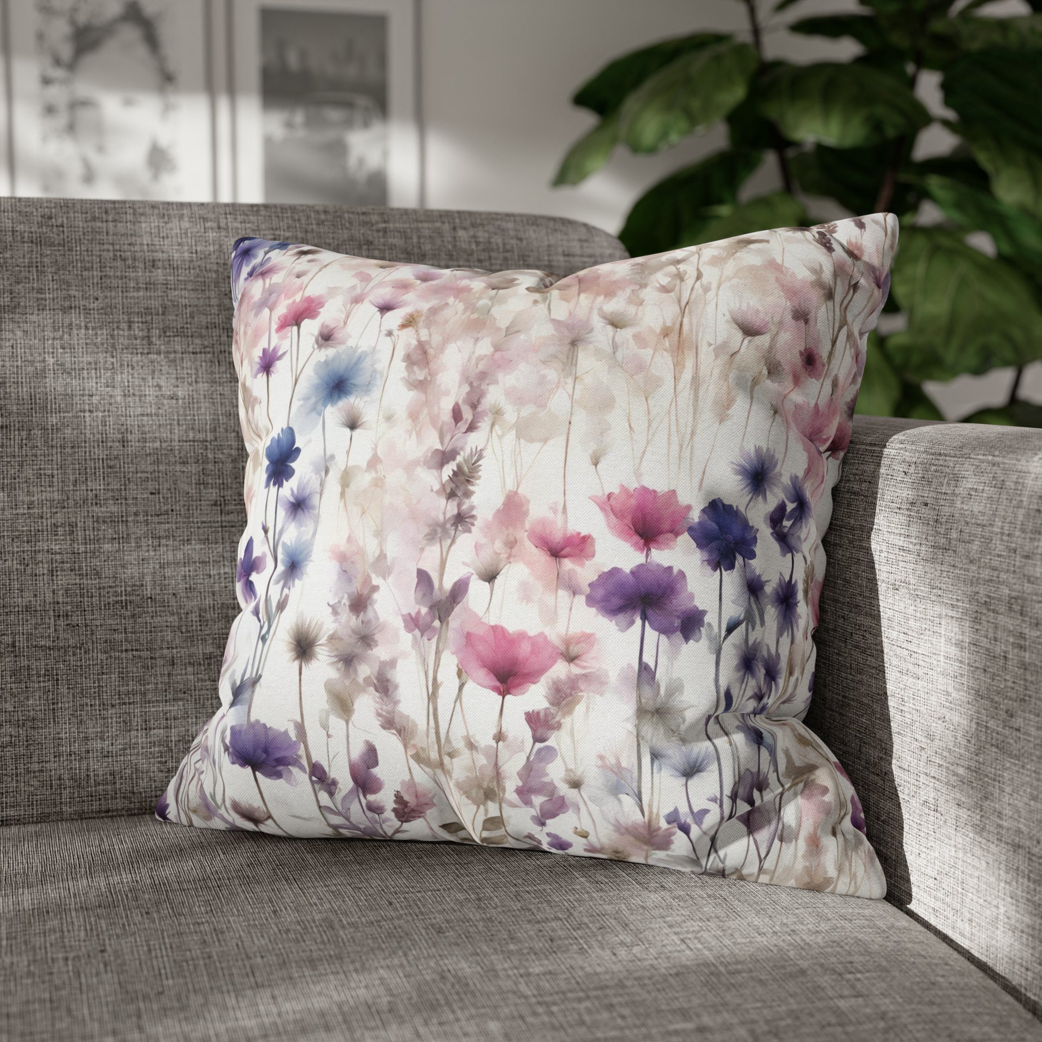 Boho Floral Throw Pillow Cover | Blush Pink White Wildflowers