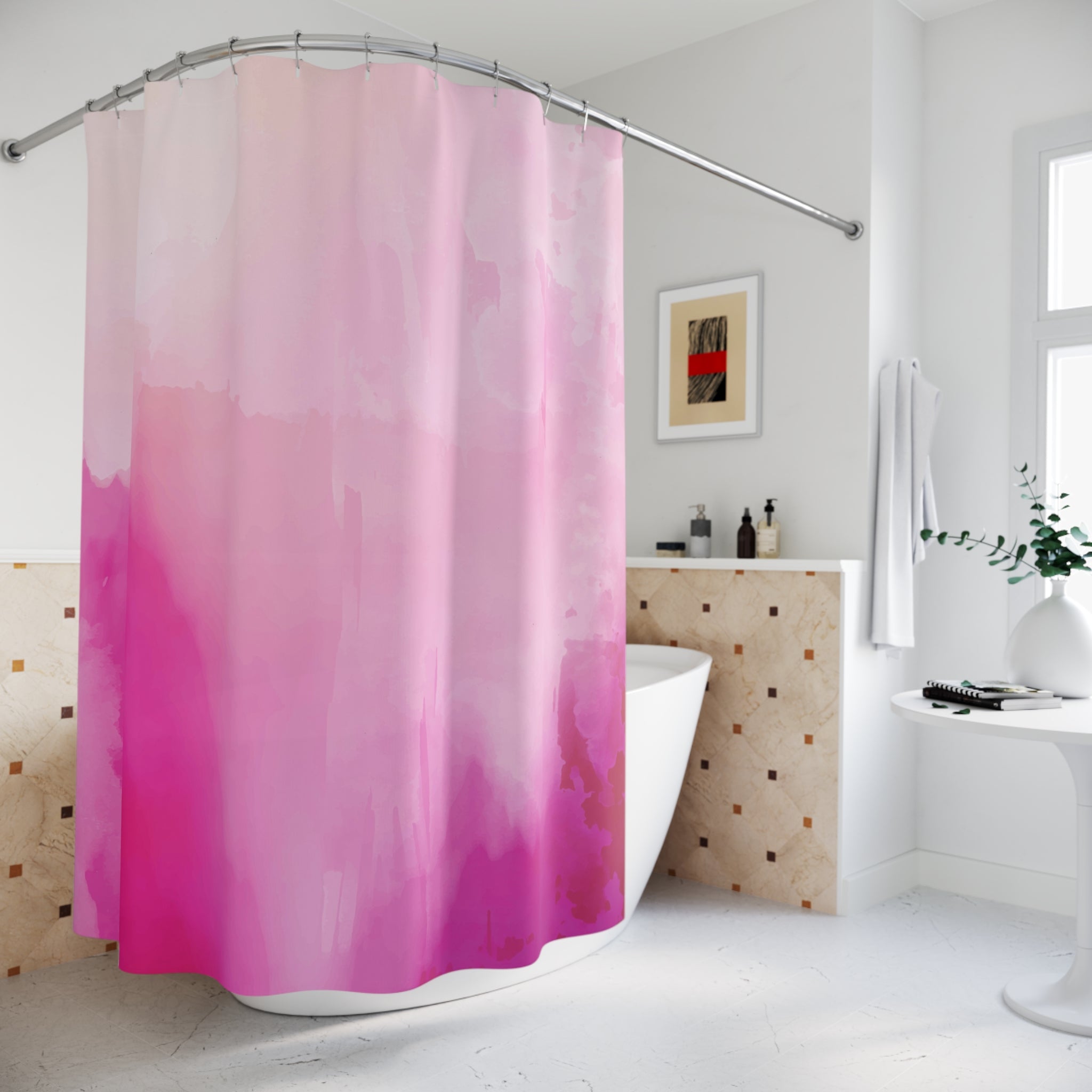 Abstract Shower Curtain | Bright, Blush Pink Ombre