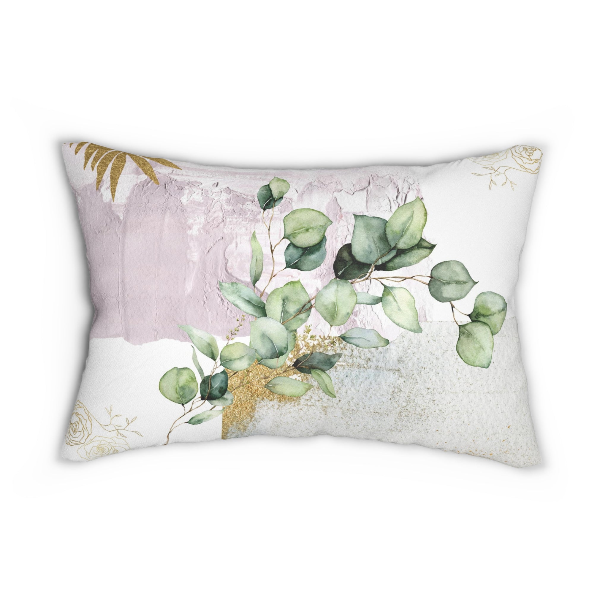 Floral Lumbar Pillow | Pastel White Lavender, Sage Green