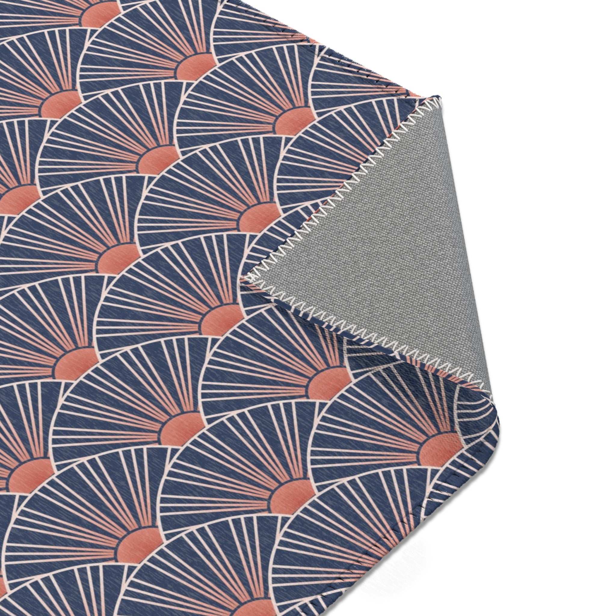 Retro Abstract Art Nouveau Area Rug | Blue Fan Rug