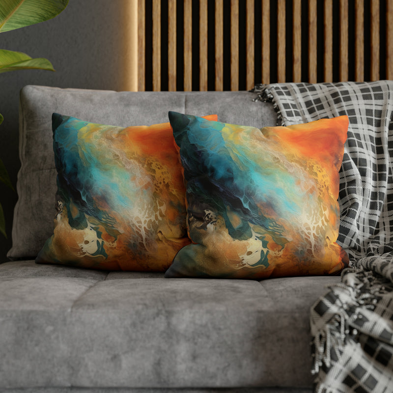 Abstract Pillow Cover | Burnt Orange, Navy Teal Blue