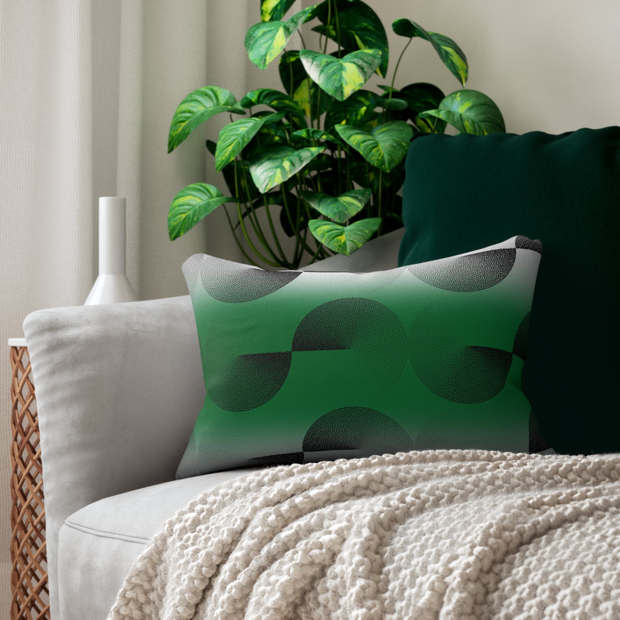 Abstract Lumbar Pillow | Green Black, White Ombre Geometric