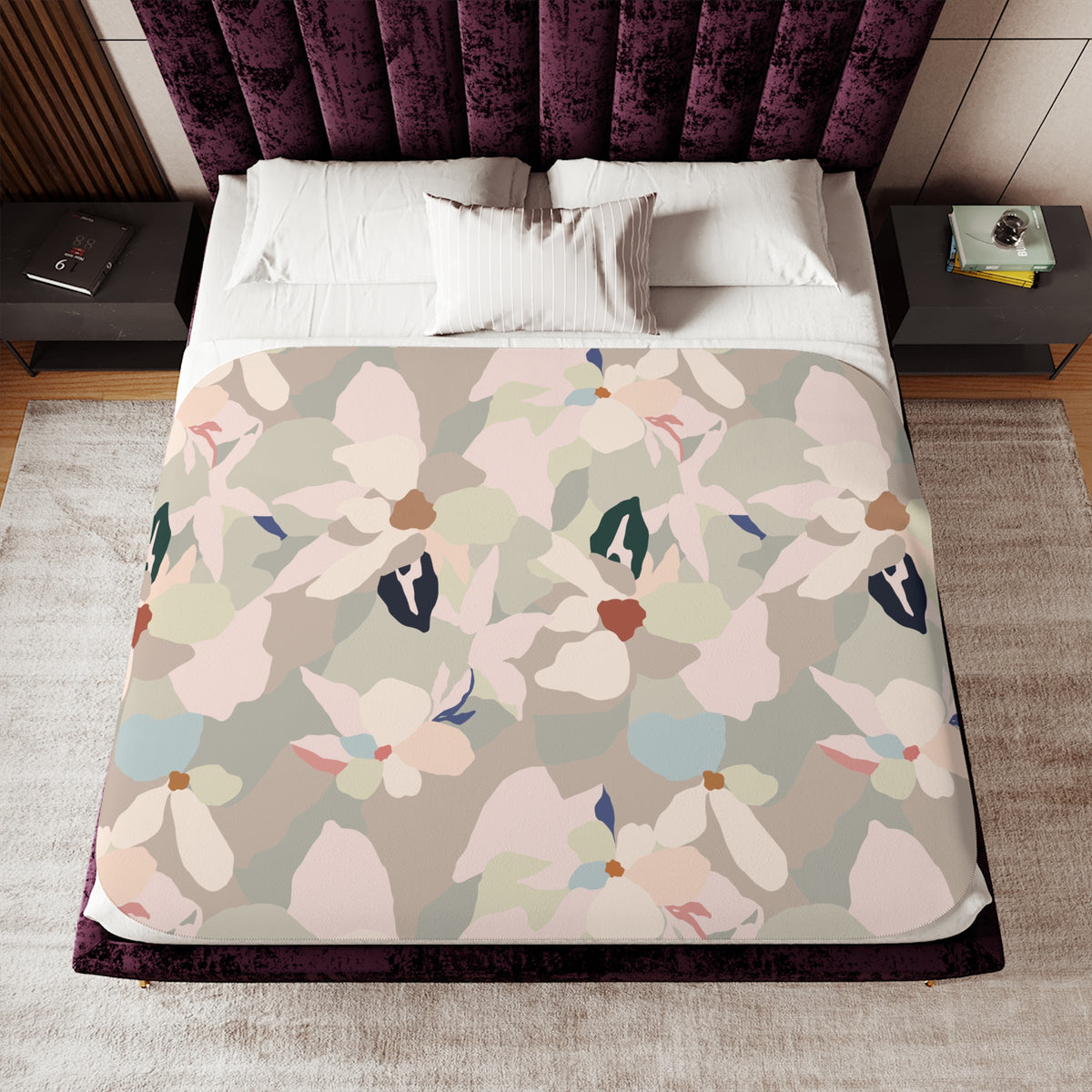 Blush Beige Abstract Petal Sherpa Blanket | Modern Floral Throw