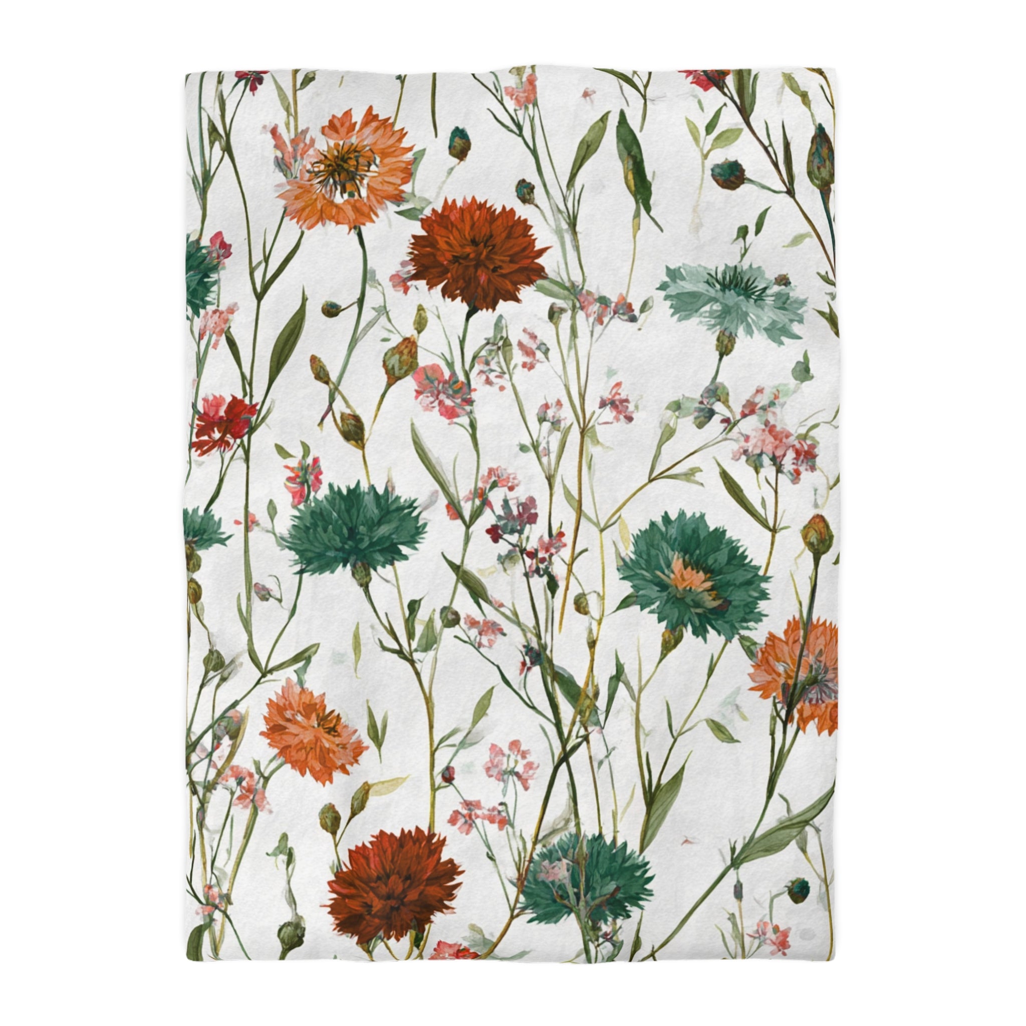 Floral Modern Duvet, Pillow Cover | White Orange Bedroom Decor