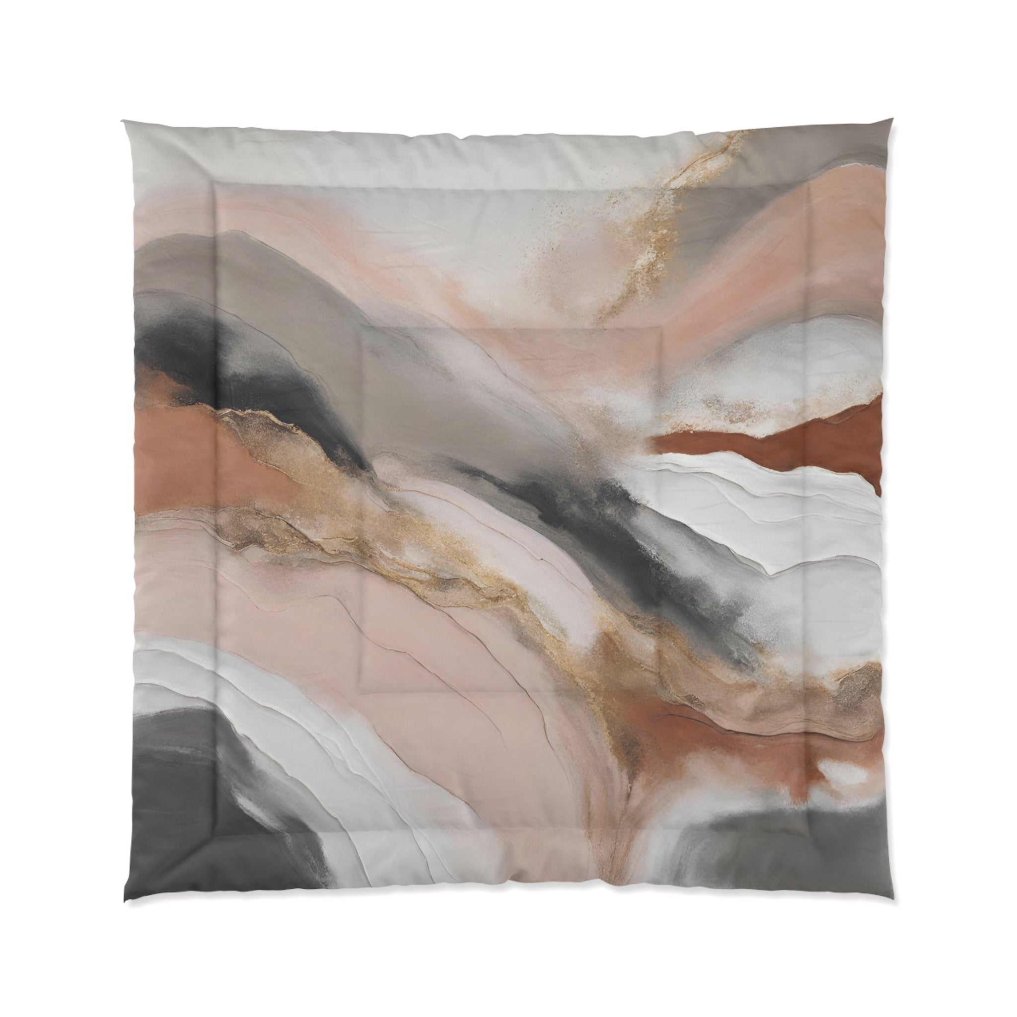 Abstract Ombre Comforter | Blush Pink, Grey, Rust, Taupe White