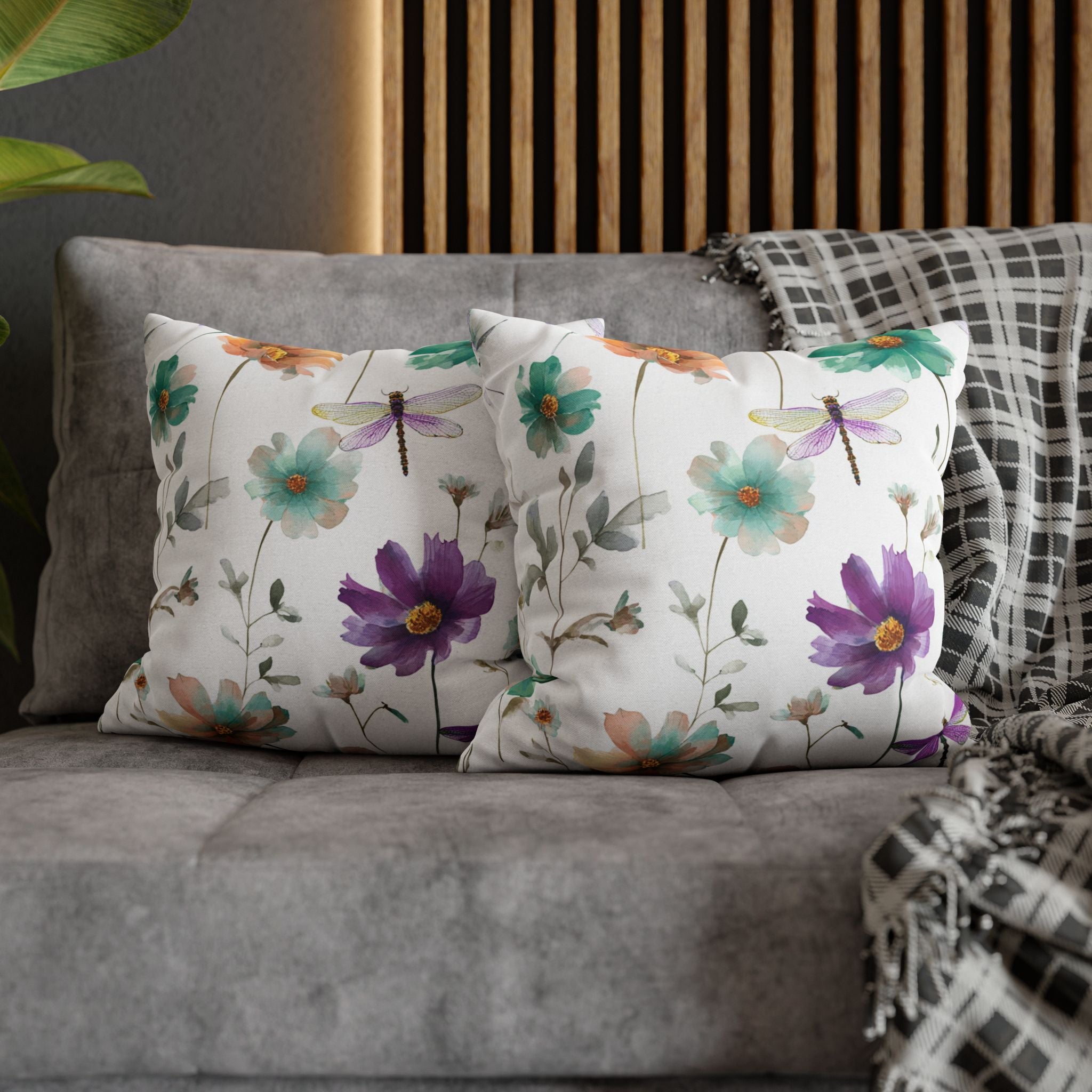 Floral Pillow Cover | Green Purple Watercolor Pillowcase