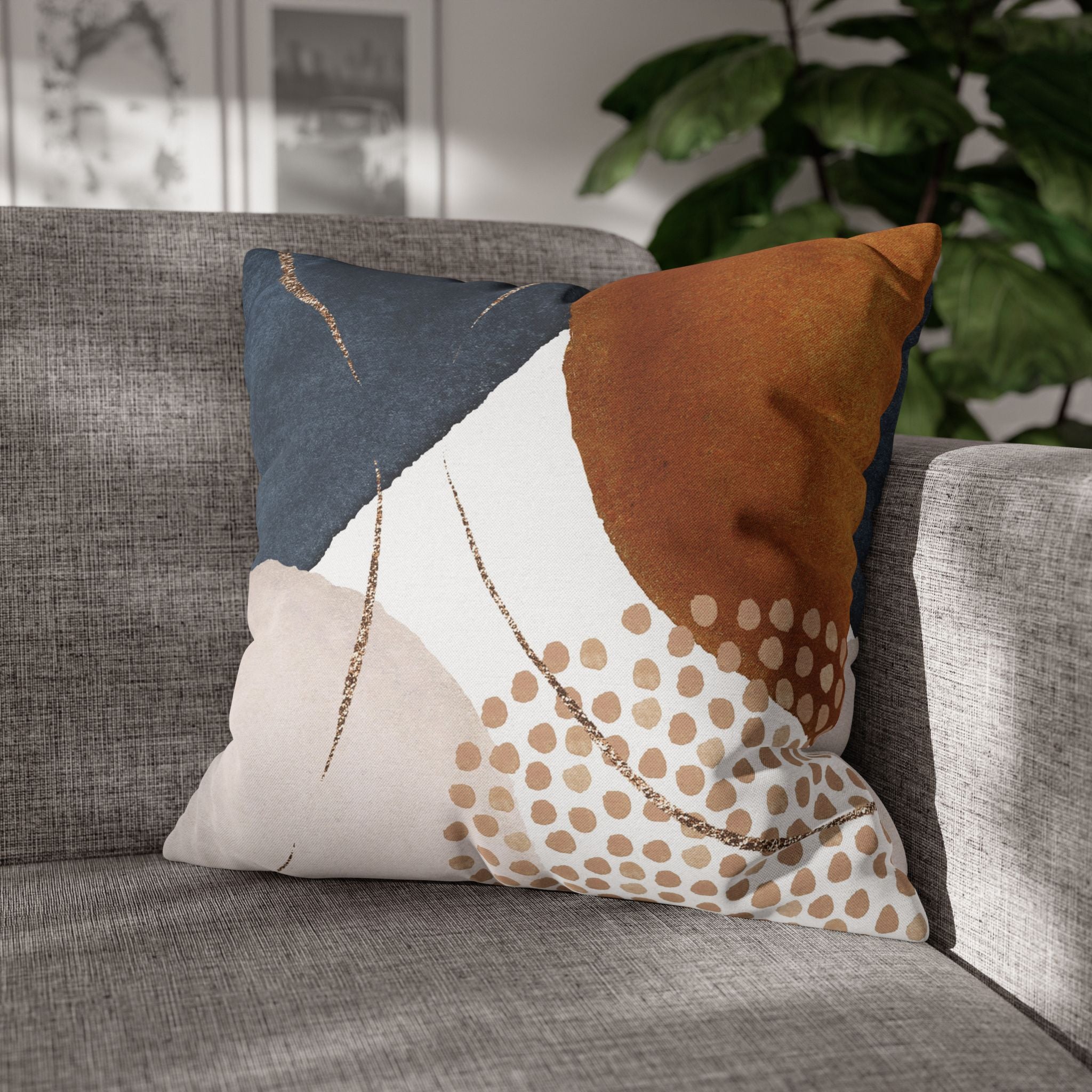 Abstract Pillow Cover | Earthy Neutral Blue Burnt Orange Beige Watercolor Pillowcase