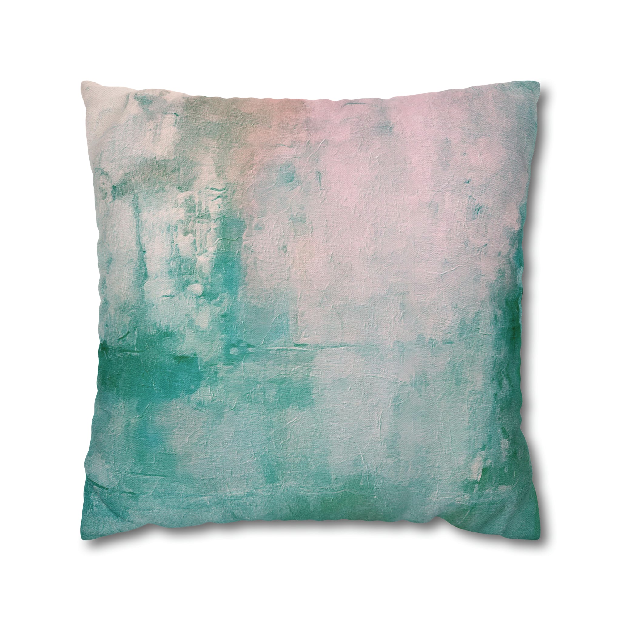 Ombre Pillow Cover | Teal Green, Blush Pink, Rustic Print