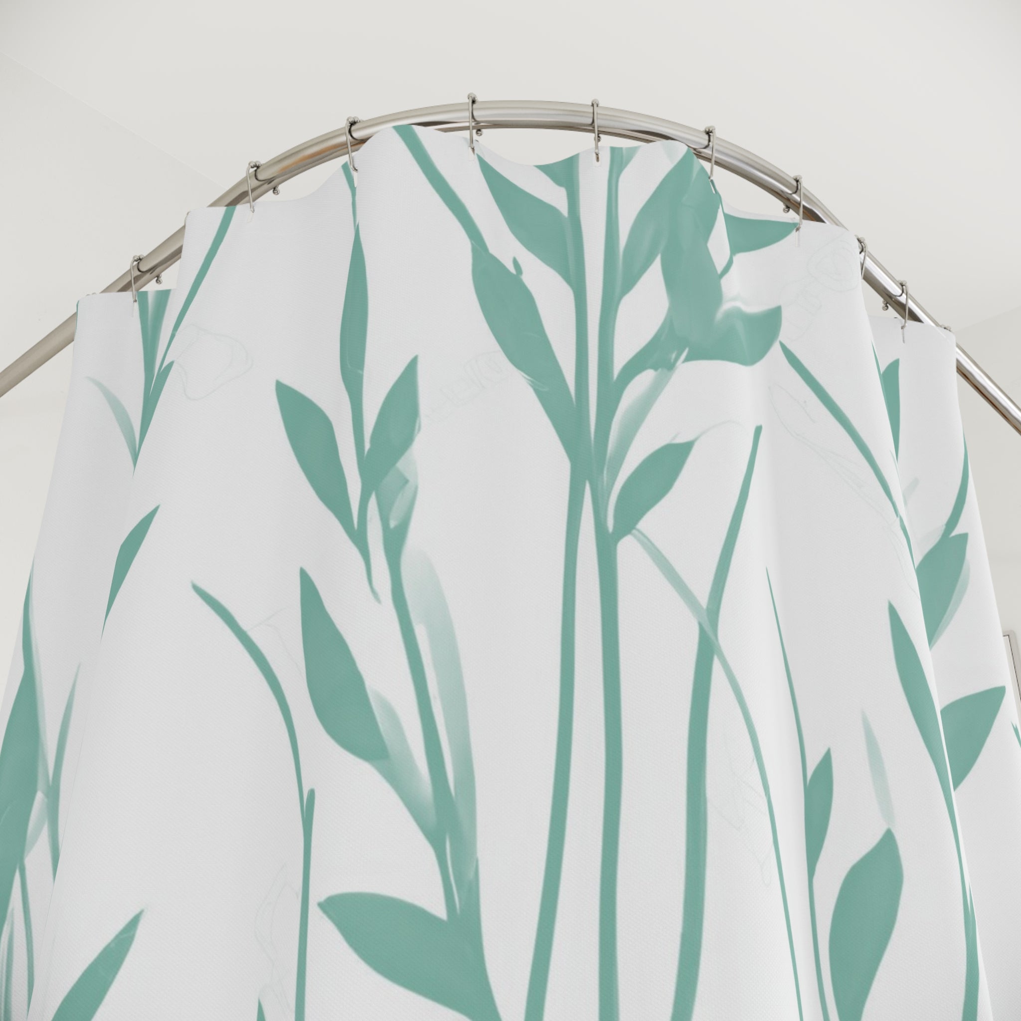 Boho Shower Curtain | Mint Aqua Green, White Leaves