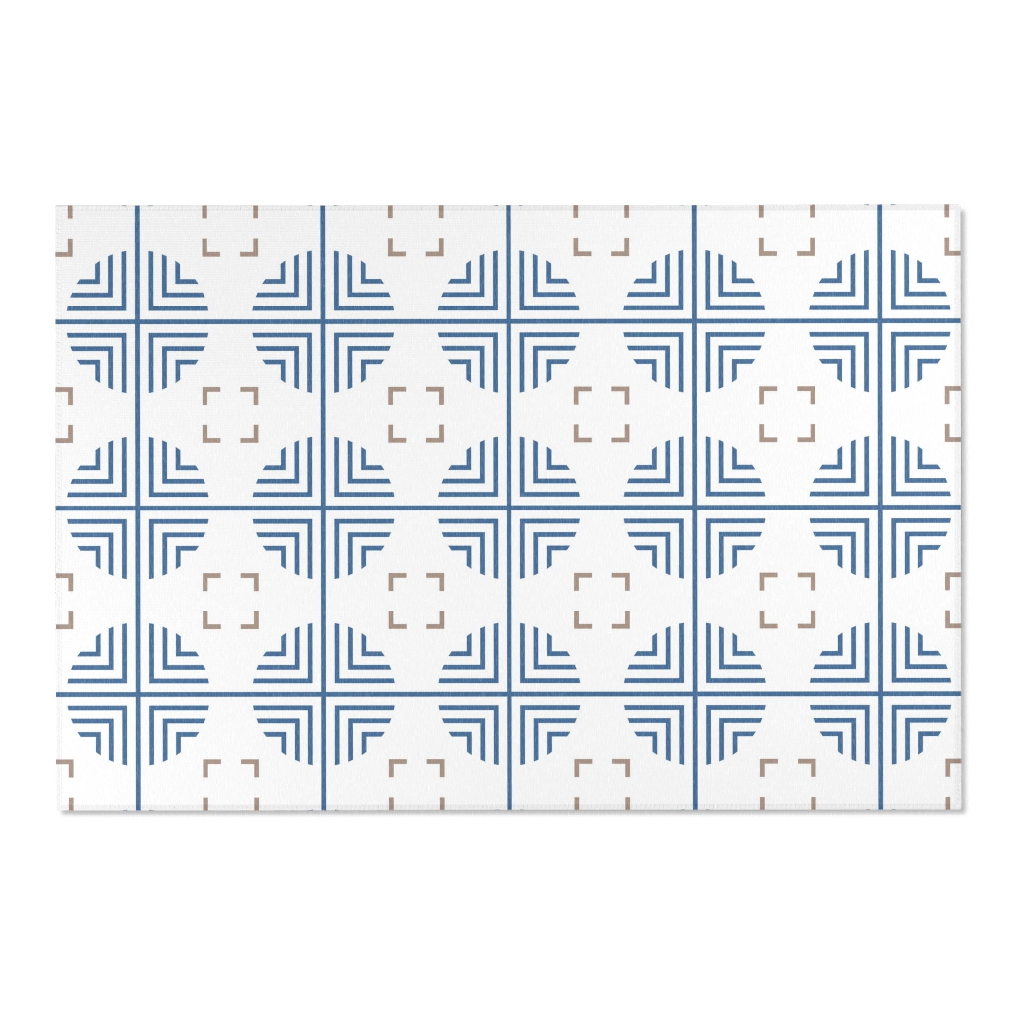 Retro Moroccan Area Rug | Art Deco Blue, White, Beige