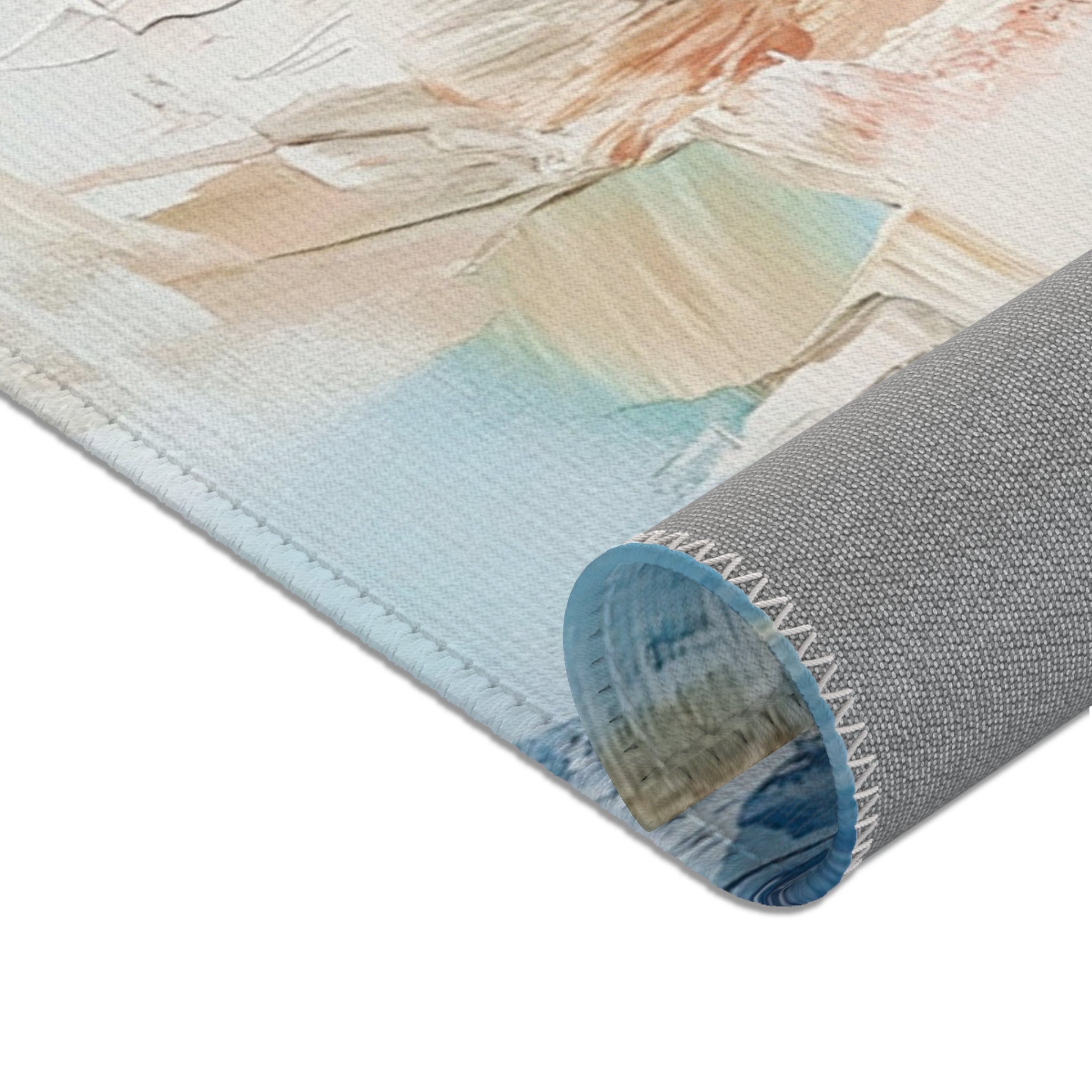 Abstract Area Rug | Blue White Blush Ombre Artsy Rug