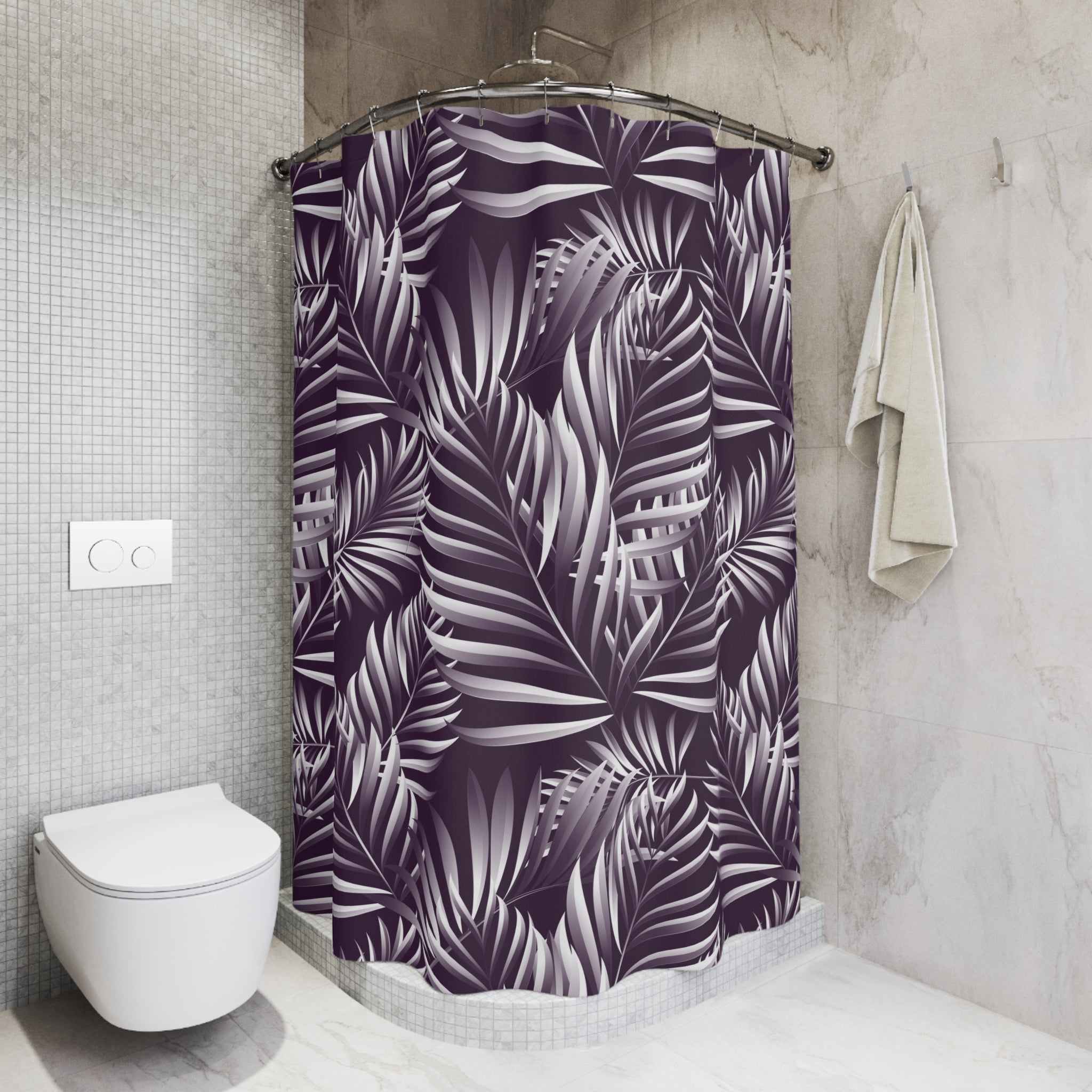 Floral Shower Curtain | Purple Tropical Leaves Bathroom Decor