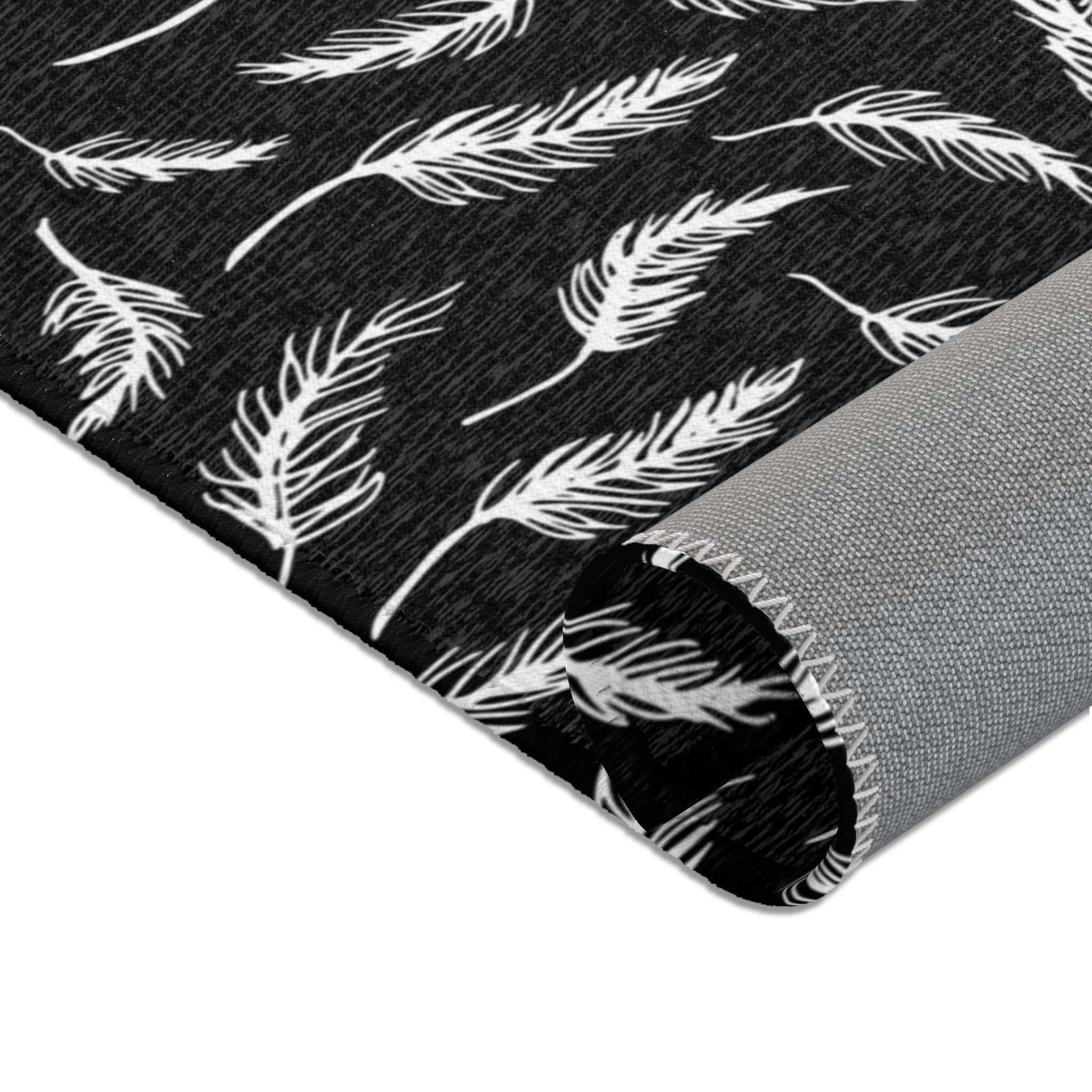 Abstract LeavesbArea Rug | Modern Black White Floral