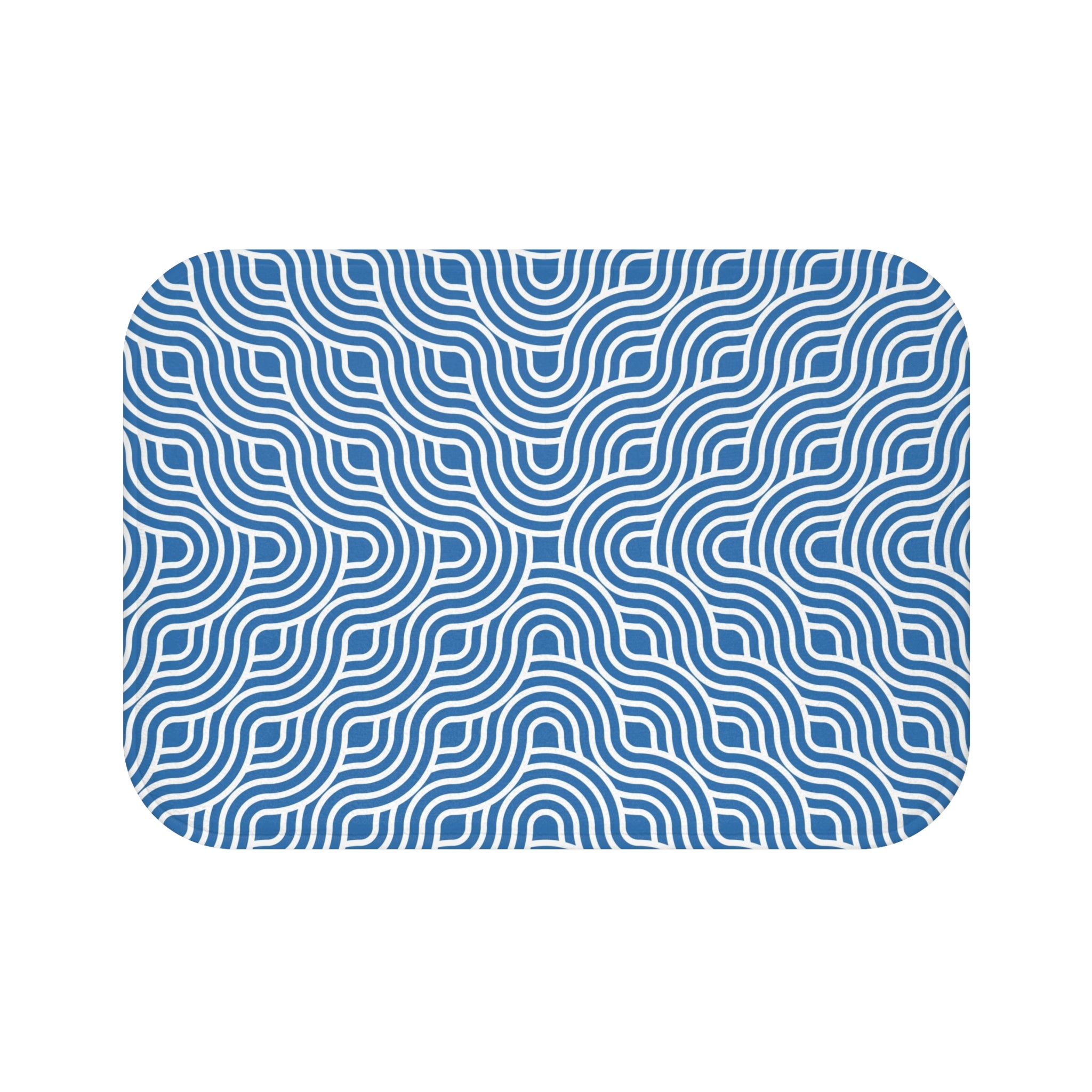 Art Deco Bath, Kitchen Mat | Retro Blue White, Art Nouveau Waves