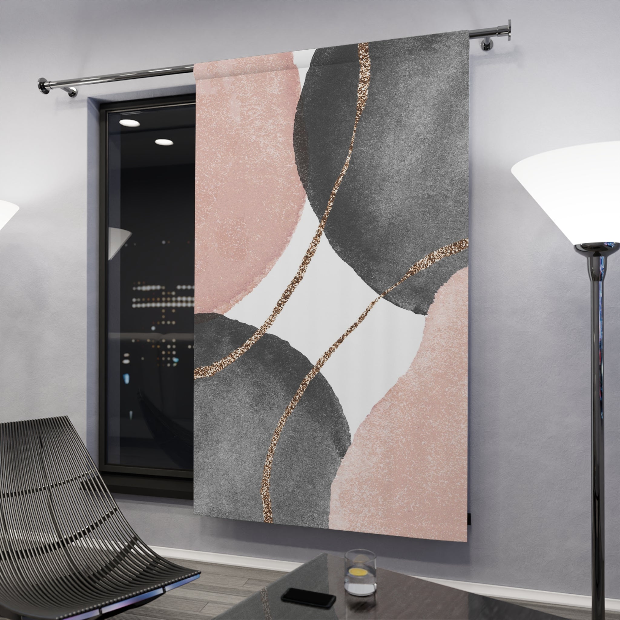 Abstract Window Curtain | Watercolor Pink Grey